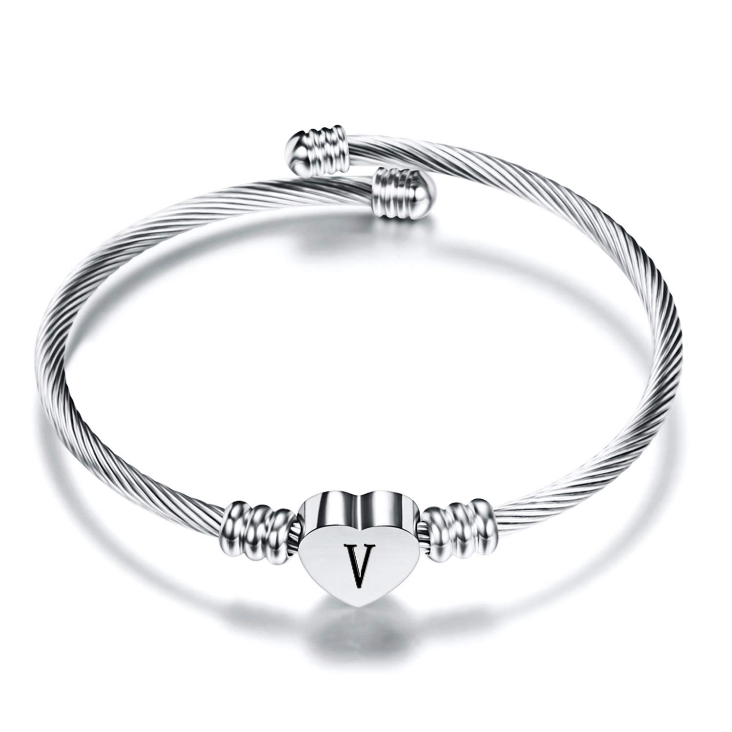 Personalized Initial Bracelet for Women - Custom Alphabet Letter Charm, Heart Cable Design, Dainty Jewelry Gift for Her - Perfect for Birthdays, Anniversaries, and Everyday Wear