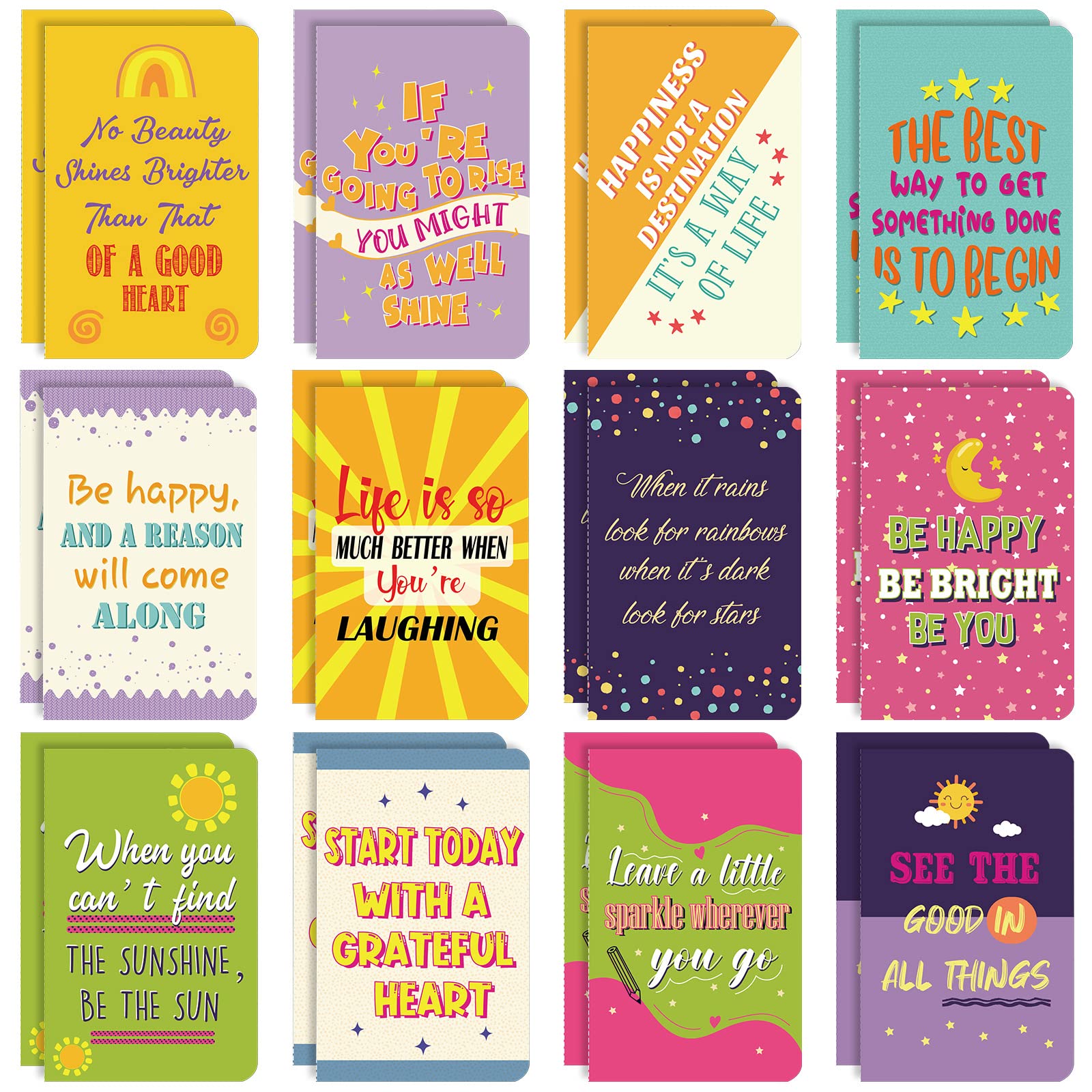 Zonon 24-Pack Mini Colorful Notebooks Bulk - Motivational Journals & Inspirational Notepads for Teachers, Office, Travel - Small Pocket Notebooks with Funny Quotes (Cute Style) - Perfect for Gifts, School Prizes & Daily Journaling