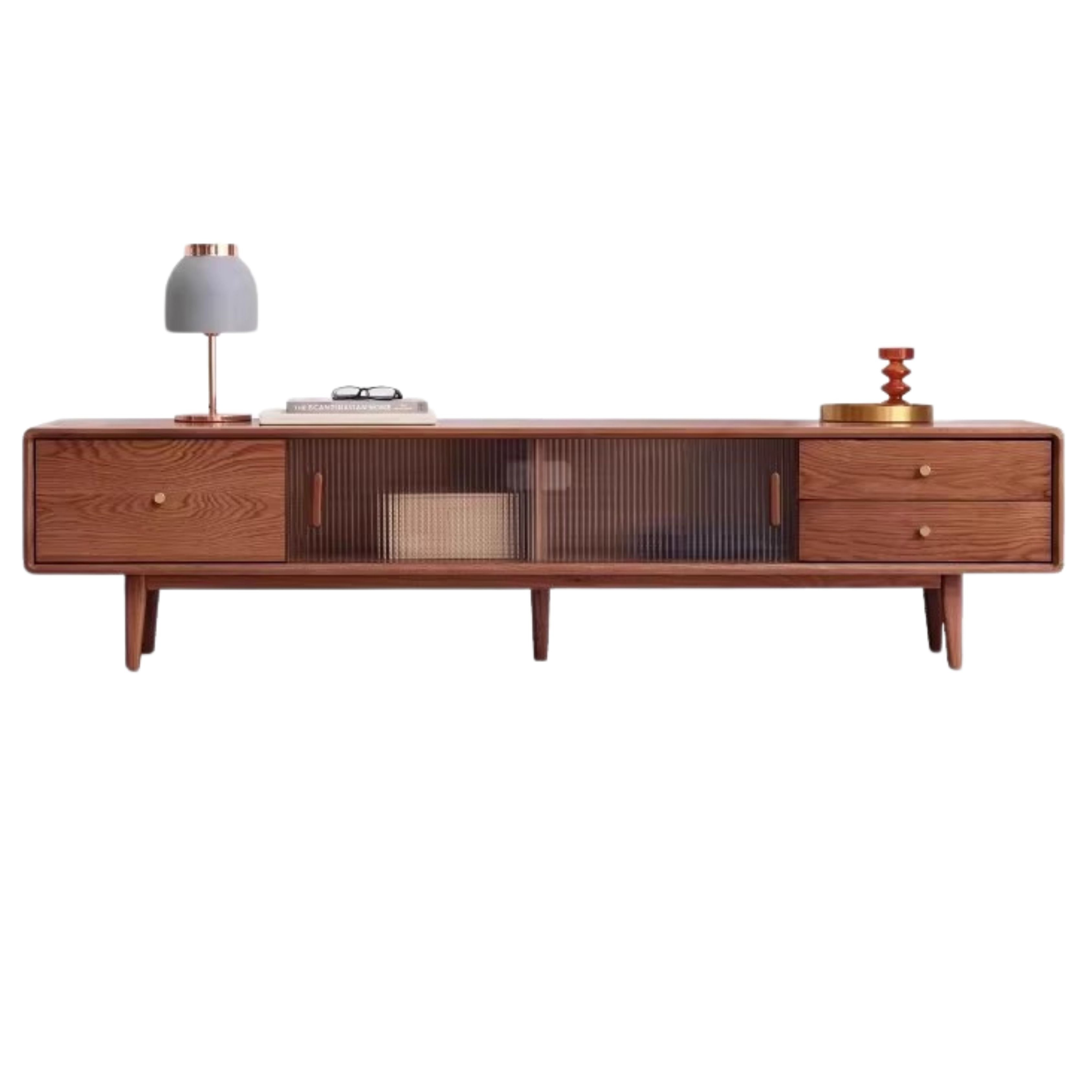 86.6x13.8x17.7 inch / 220x35x45сm / Walnut Color/Oak sliding door three drawer without light WORLDWIDE SHIPPING 5-6 WEEKS