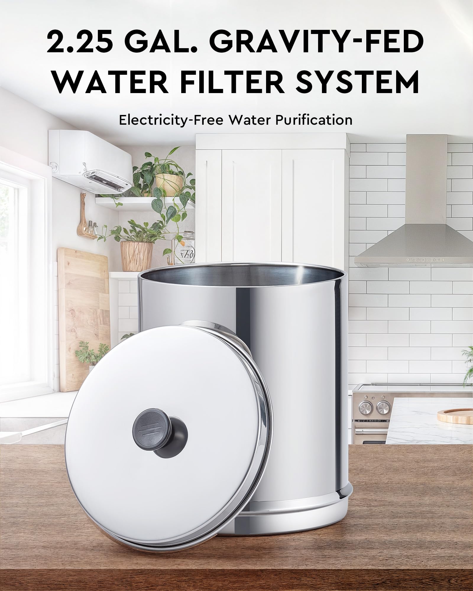 CO-Z 2.25 Gallon Gravity-Fed Water Filter System - NSF/ANSI 42 Certified Countertop Water Purifier with 4 Carbon Filters, Stainless Steel Design & Spigot - Perfect for Home, Office, Camping & Emergency Preparedness