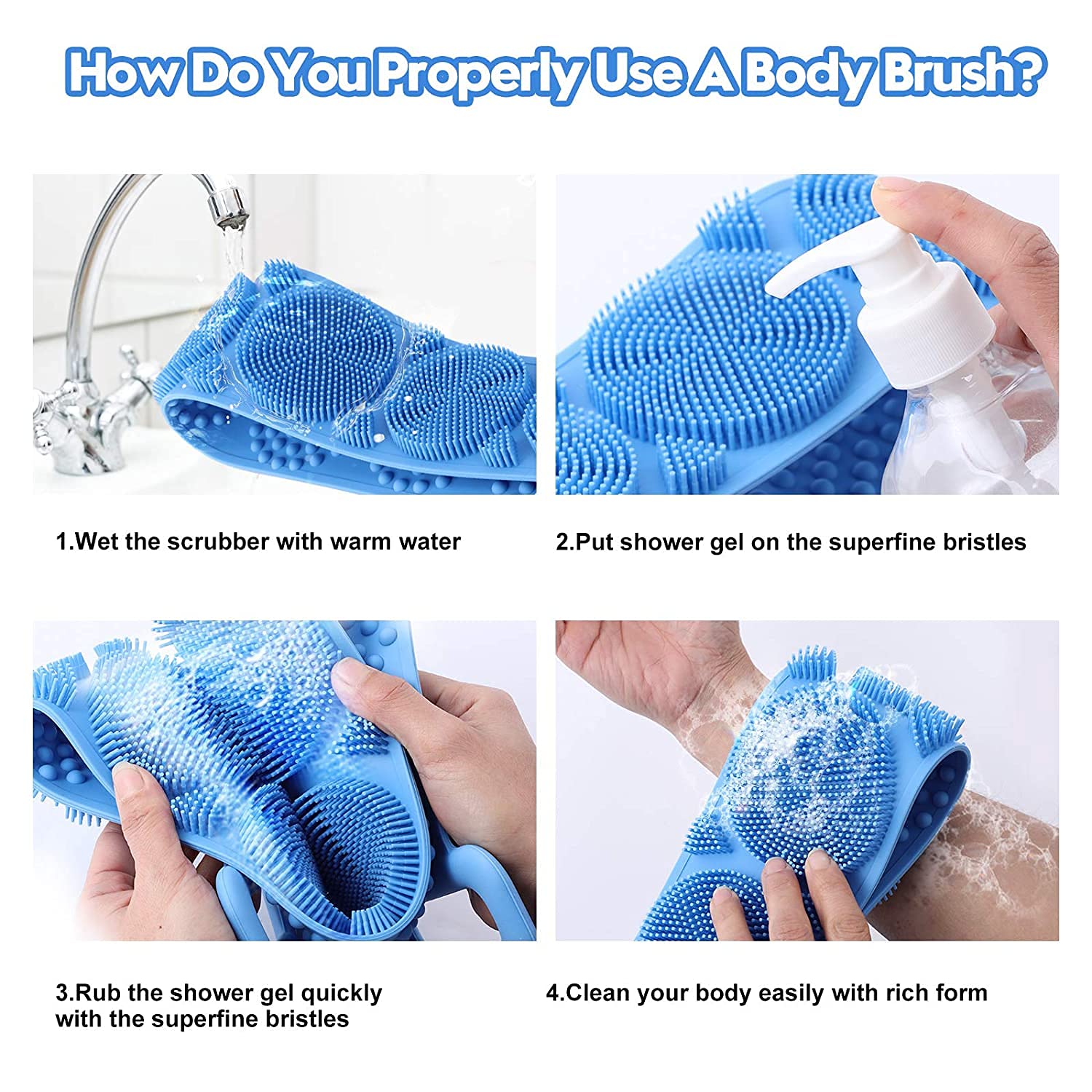 ANTIMOS Silicone Body Scrubber - Exfoliating Bath Brush Belt for Deep Cleansing & Dead Skin Removal | Washable Shower Scrubber for Men, Women & Kids | Perfect for Spa, Shower & Daily Skincare Routine (Multi-Color)