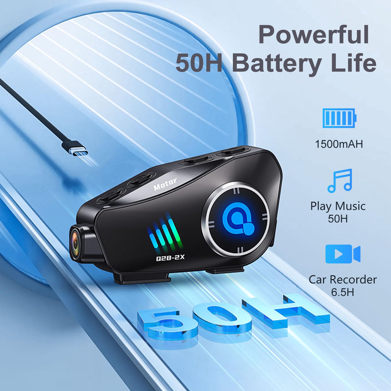 Motorcycle Helmet Bluetooth Headset with 1080P HD Camera - 120° Wide Angle Wireless Recorder, 360° Adjustable, Bluetooth 5.3, Smart Noise Cancellation, IP66 Waterproof, Includes 32GB TF Card - Perfect for Riding Safety, Vlogging & Adventure Recording
