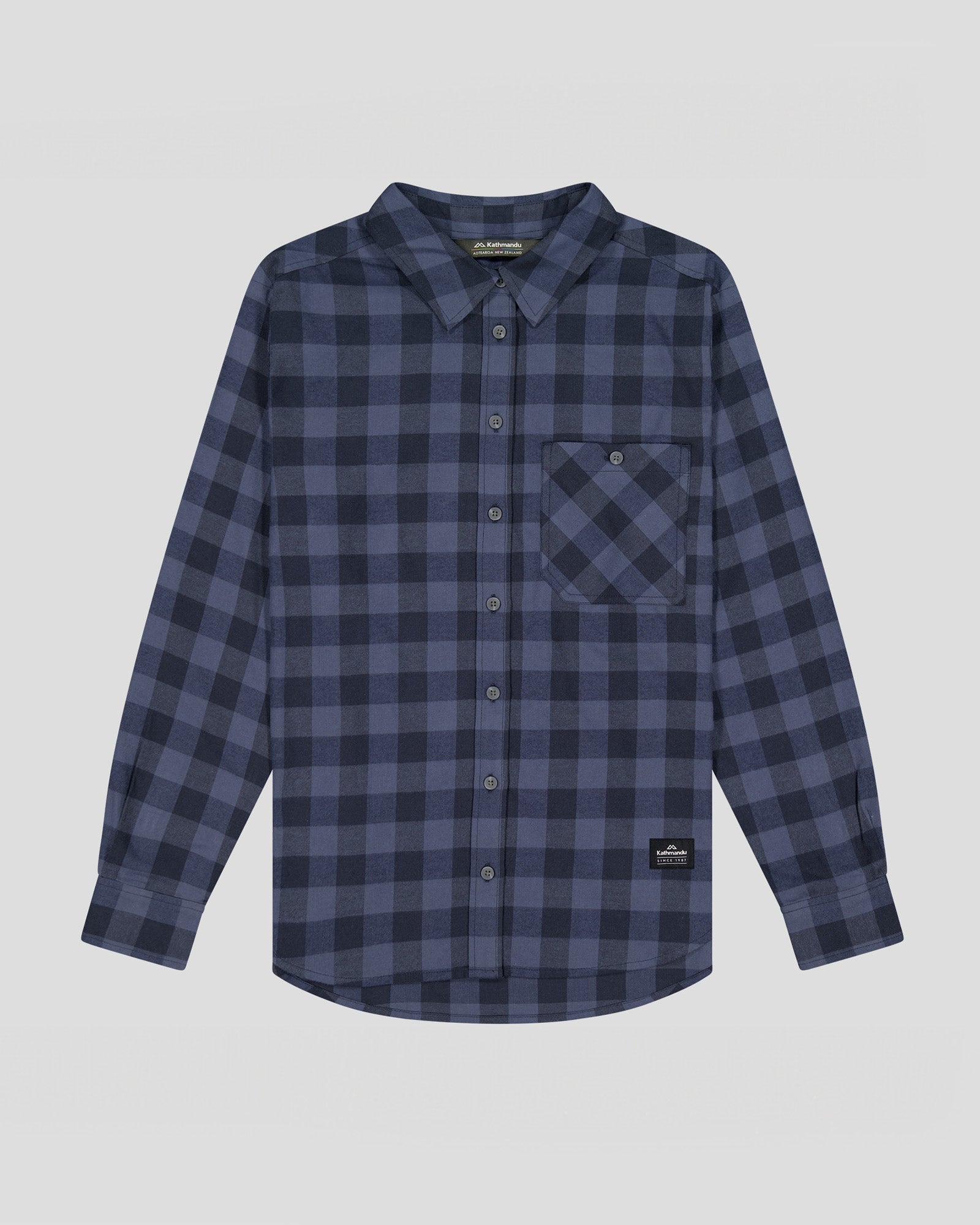 Women's Fyfe Flannel Shirt - Soft & Comfortable Mid Navy Gingham Plaid Long Sleeve Button Down Shirt for Casual Wear, Outdoor Activities & Fall Fashion