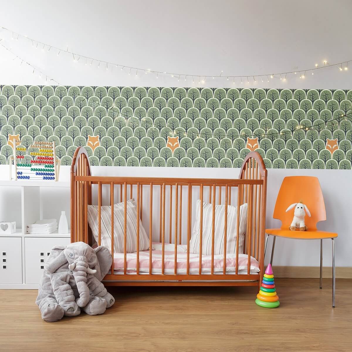 Green and Brown Forest Baby Peel and Stick Removable Wallpaper 8984 - Self-Adhesive Nursery Wall Decor for Kids Room, Bedroom, Playroom & Nursery