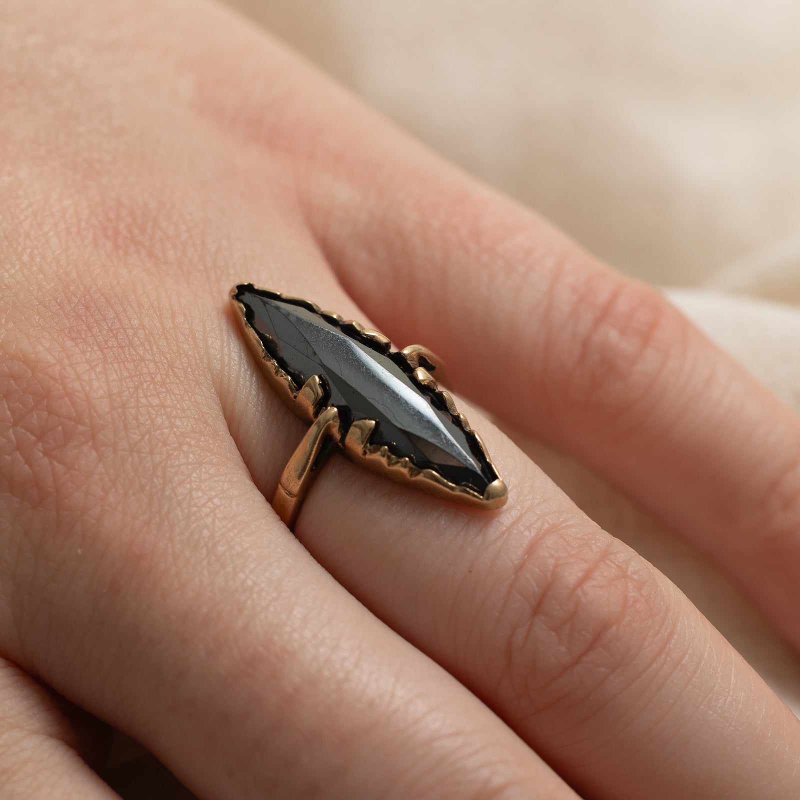 4.93ct Hematite Navette Ring - Size 6 | Elegant Gothic Jewelry for Women | Perfect for Evening Wear, Weddings & Special Occasions