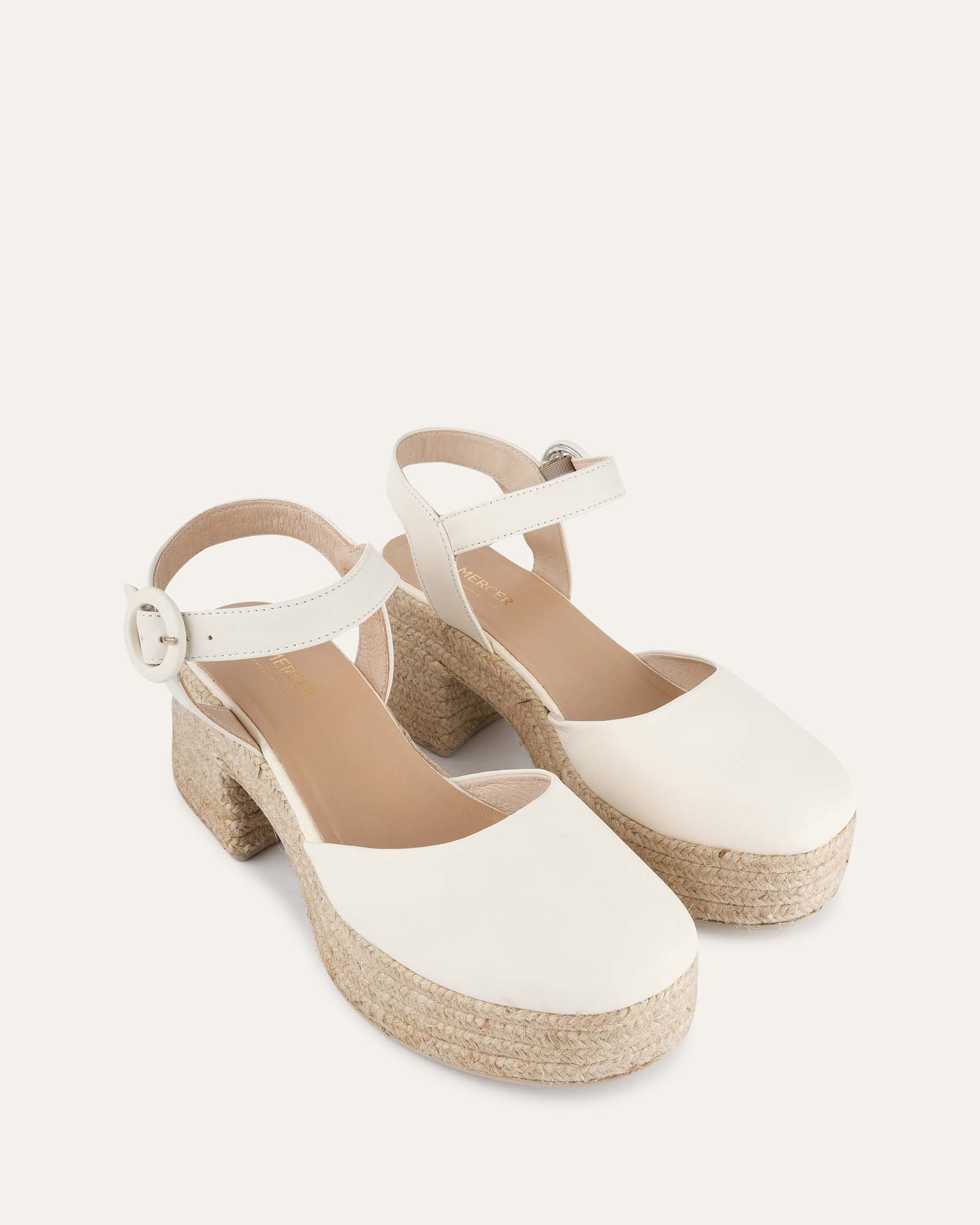 DINA Women's Off White Leather High Heel Espadrilles - Comfortable Summer Wedge Sandals for Beach, Party & Casual Outfits
