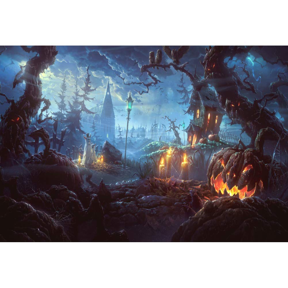 20x10ft Halloween Photography Backdrop - Spooky Cemetery Night Scene with Haunted House & Dead Trees - Perfect for Halloween Party, Cosplay, Photo Studio Props (Kids & Adults) - Great for Themed Parties, Horror Events & Social Media Photos