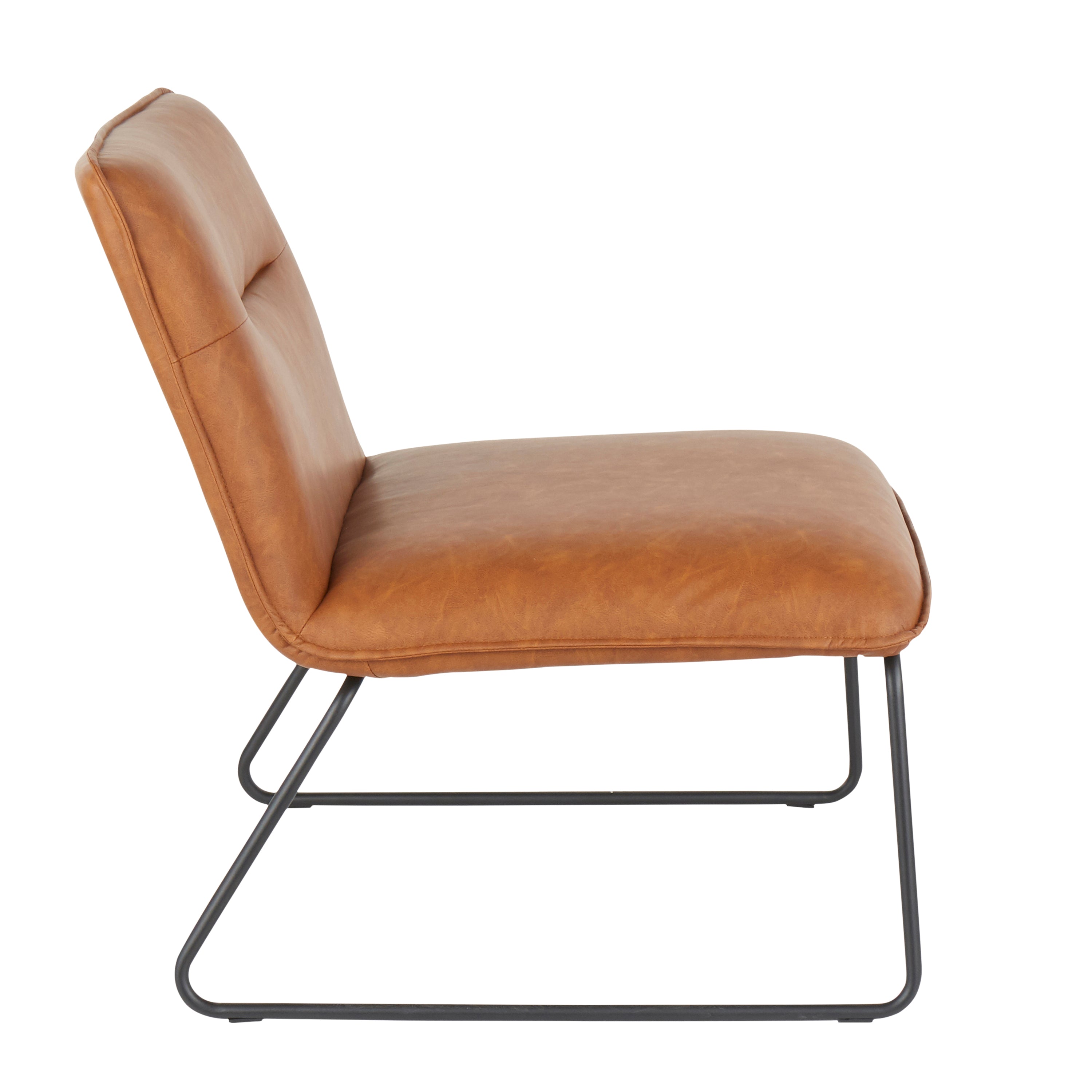 LumiSource Casper Industrial Accent Chair - Black Metal Frame & Camel Faux Leather Upholstery - Modern Living Room, Office, or Lounge Seating for Home Decor