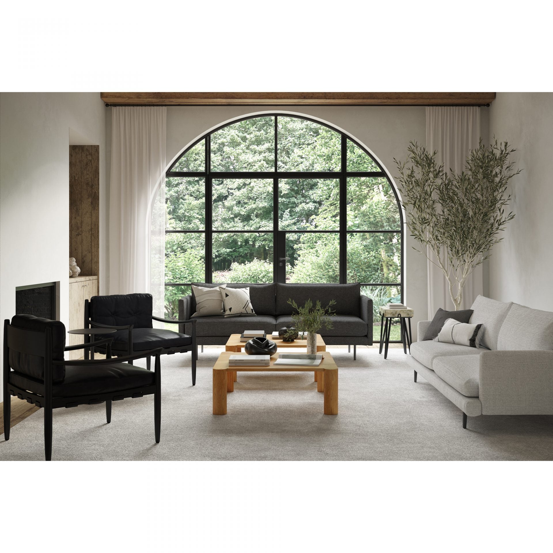 Modern White Oak Post Coffee Table - Mid-Century Style Living Room Furniture for Small Spaces & Apartments