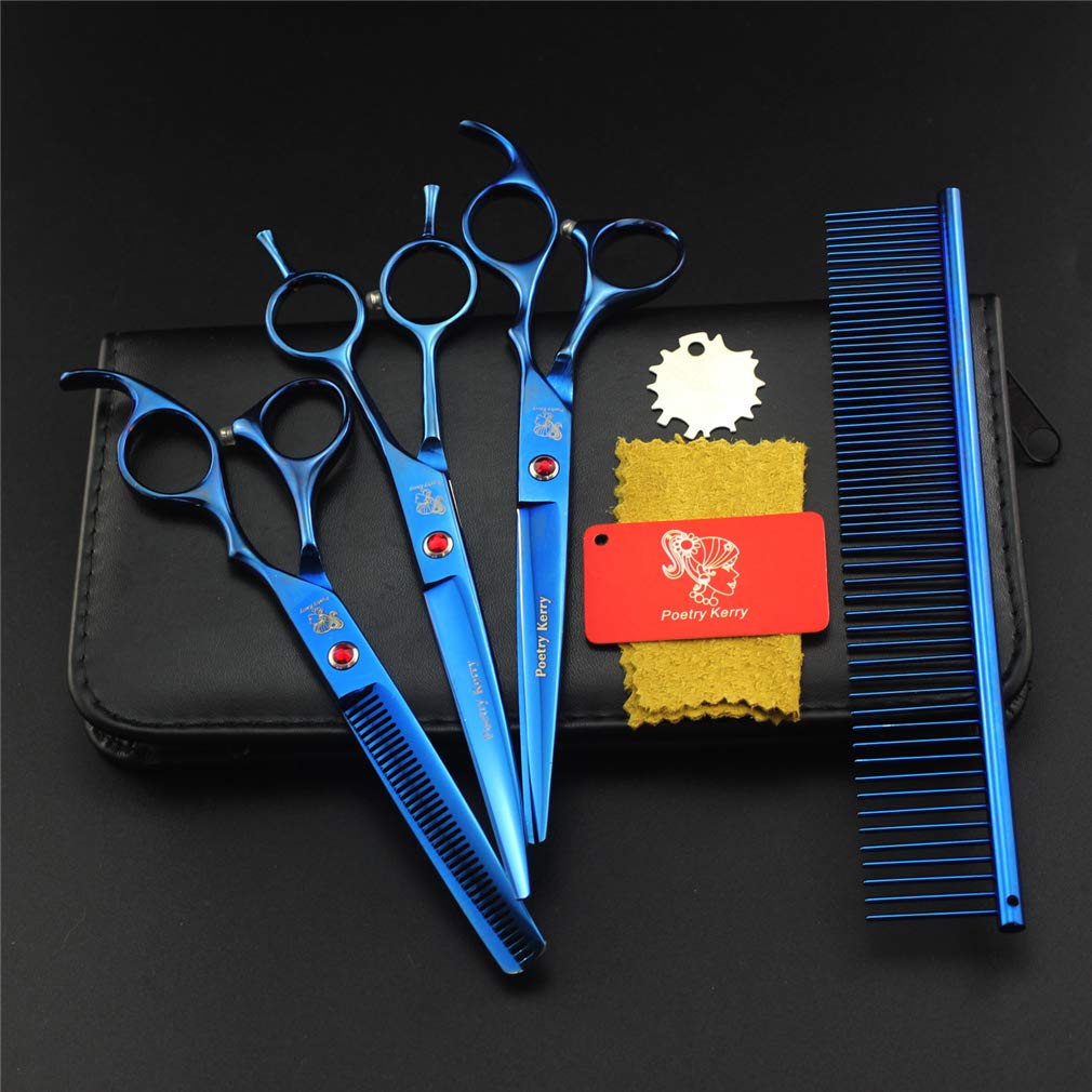 Premium Stainless Steel Pet Grooming Scissors Set - Professional Dog & Cat Grooming Kit with Straight, Thinning, Curved Scissors & Comb for Precise Hair Trimming - Perfect for Home Pet Care & Professional Grooming Salons