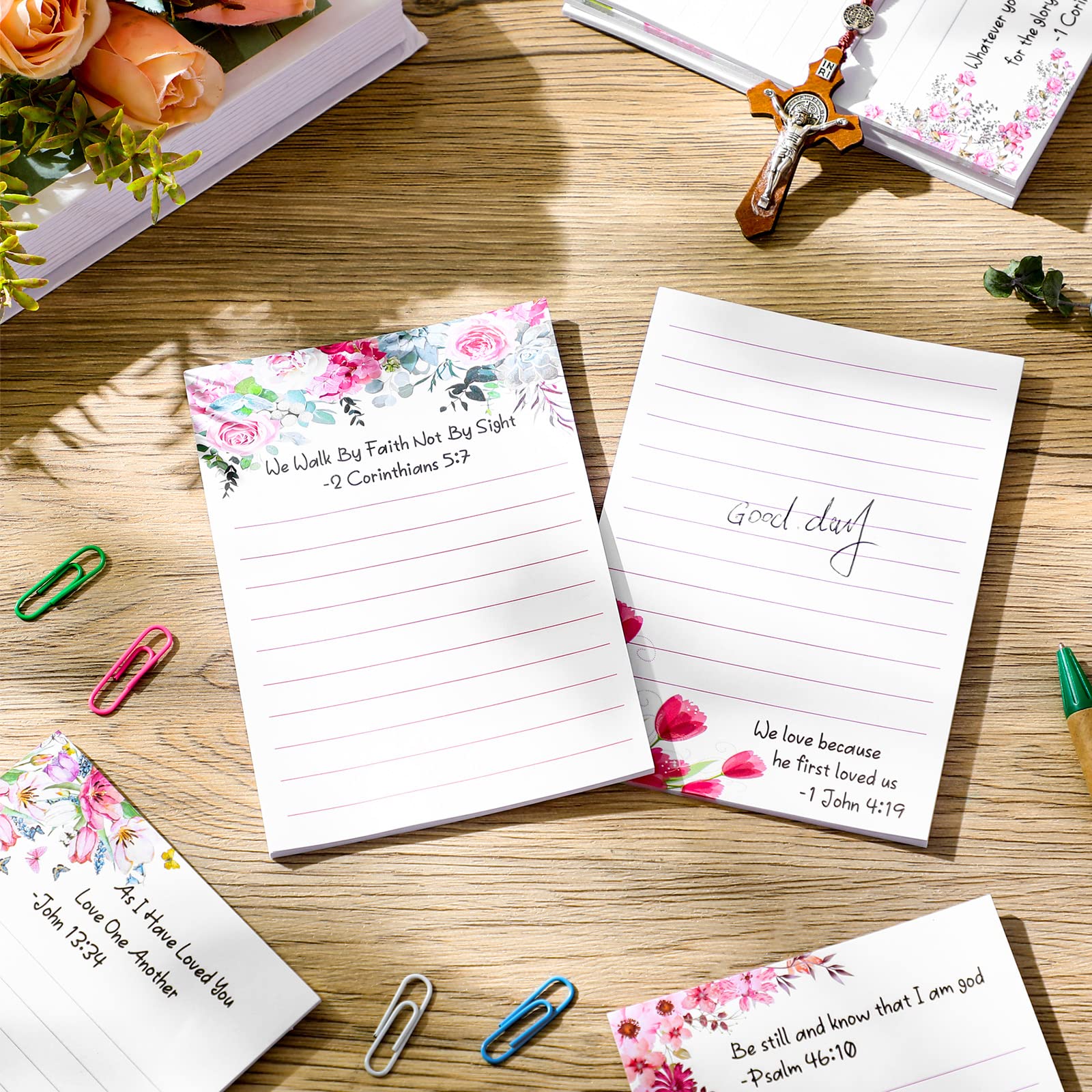 8 Pack Christian Inspirational Sticky Notes with Floral Design & Bible Verses - 4 x 5.5 Inch Religious Memo Pads for Prayer Journal, Bible Study, Office Notes & Daily Planning