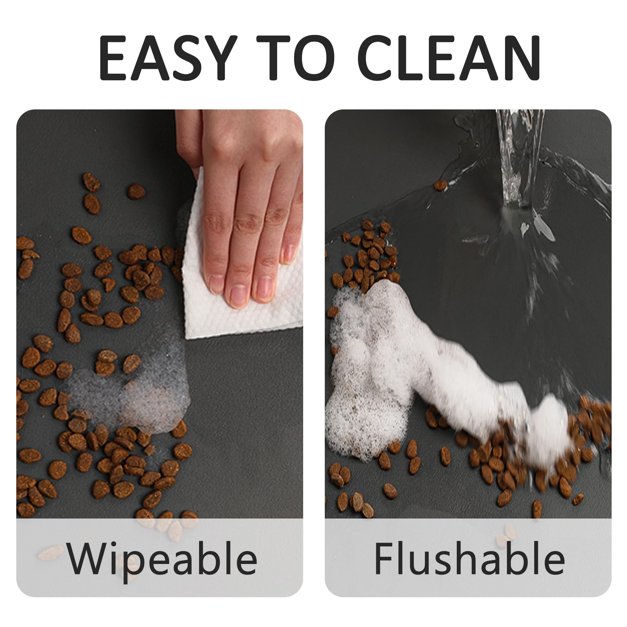 Non-Slip Super Absorbent Pet Feeding Mat for Cats & Dogs - 24x16.9 Inch Waterproof Food Bowl Mat with Footprint Design - Perfect for Messy Eaters, Spill Protection & Easy Cleanup - Ideal for Kitchen, Floor or Travel Use (Black)