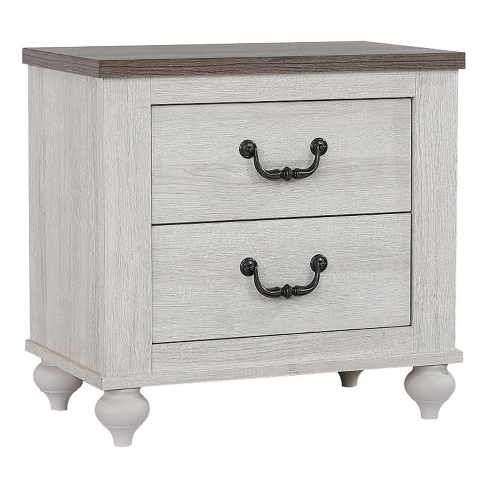 BOWERY HILL 2-Drawer Farmhouse Nightstand - Gray Wooden Bedside Table for Bedroom, Rustic Home Decor - Perfect for Storage & Display in Master Bedroom, Guest Room or Living Space