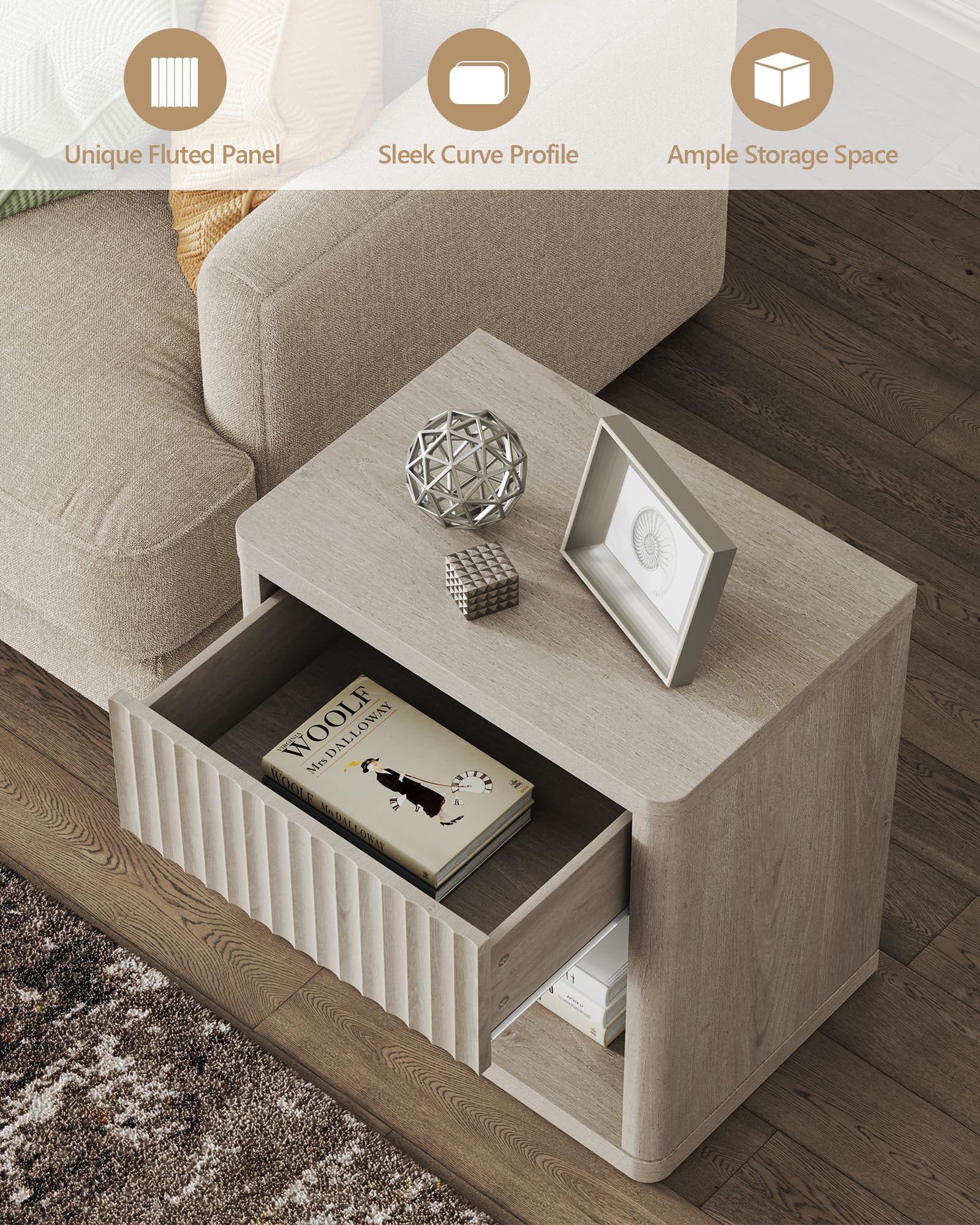 SICOTAS Set of 2 Modern Nightstands with Drawer Storage - 22.7