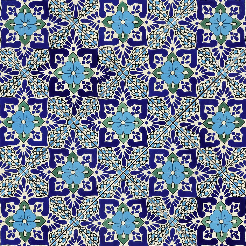 Box of 90 - 4¼ x 4¼ Inch Polanco 3 Talavera Mexican Ceramic Tiles for Kitchen Backsplash, Bathroom Wall Decor & Outdoor Mosaic Projects