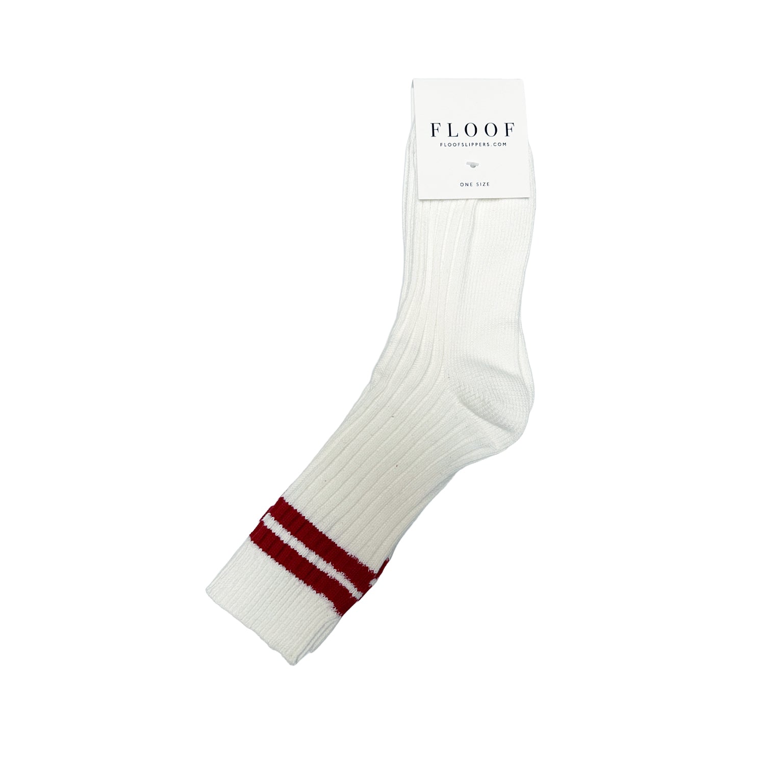 FLOOF Ribbed Tube Socks for Women - Soft Cotton Crew Socks in White & Red Stripes | Casual Wear, Sports, Fashion Outfits