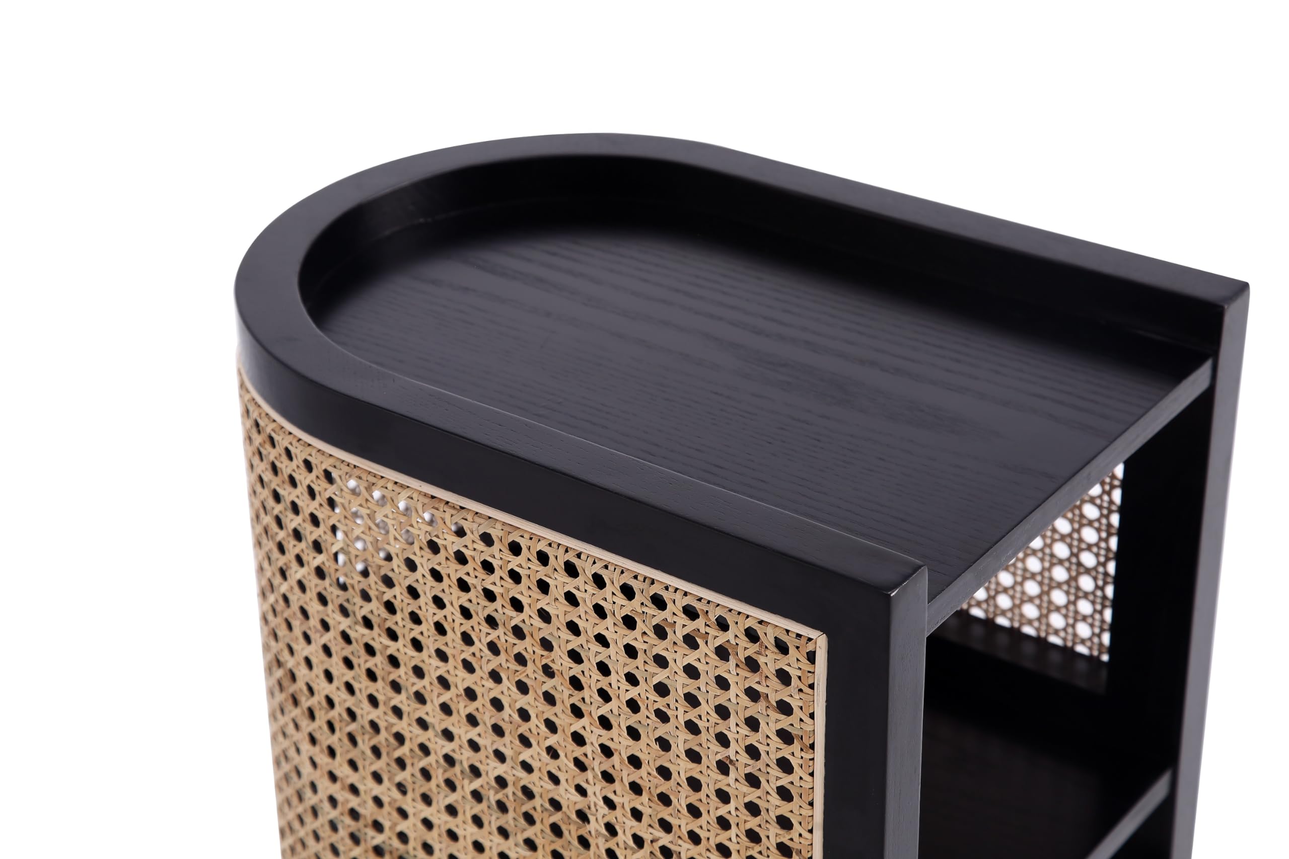 Versailles Rattan Bedside Table - 2-Tier Storage End Table for Living Room, Bedroom & Home Office - Black/Natural Cane Accent Table | Perfect for Small Spaces, Nightstand Use & Sofa Side Table