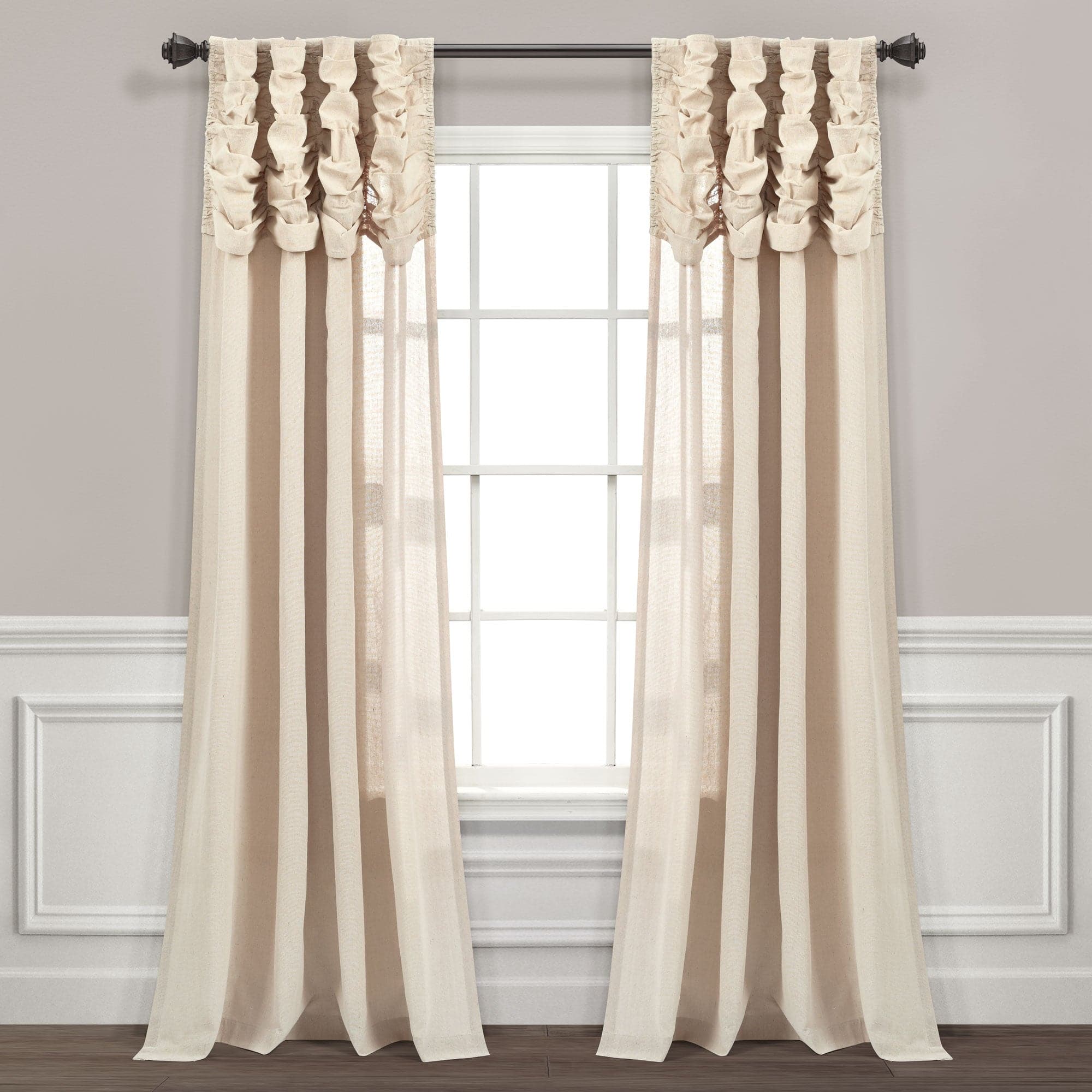Elegant Ruched Waterfall Faux Linen Window Curtain Panel - Light Filtering Sheer Drapes for Living Room, Bedroom & Dining Room Decor
