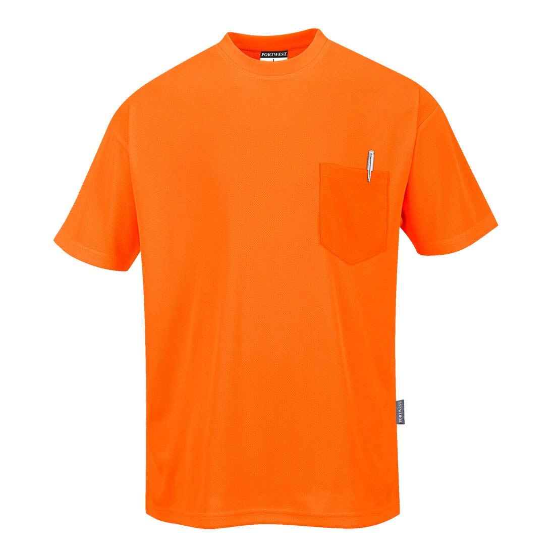 Portwest Short Sleeve Hi-Vis Safety T-Shirt with Pocket - ANSI Certified Workwear, Breathable & Comfortable (Orange, 5XL) for Construction, Road Work & Warehouse Safety