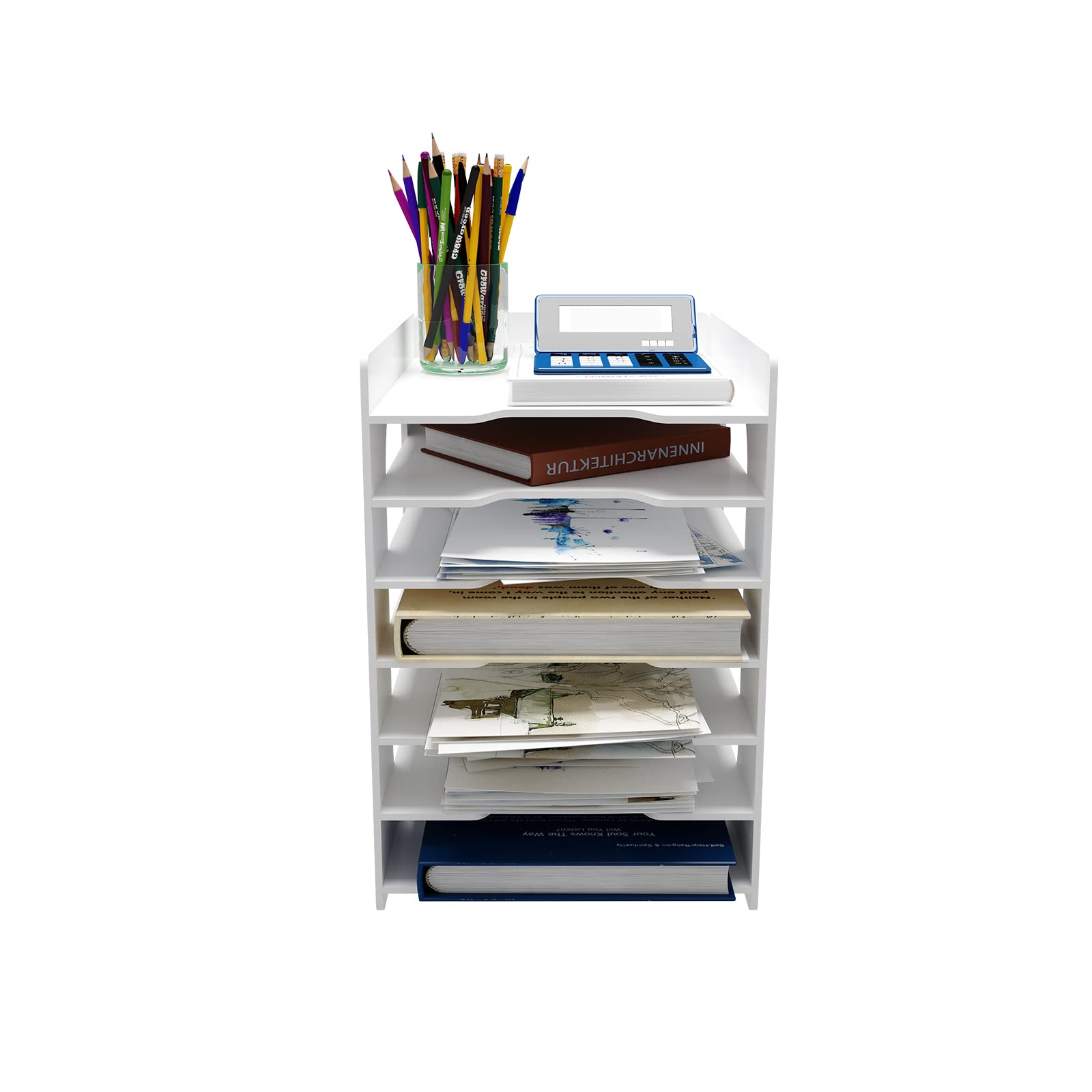 7-Tier White Paper Organizer for Desk - File Holder & Mail Letter Tray, Document Storage Rack for Home Office, School & Classroom - Perfect for Organizing Bills, Notebooks, Office Supplies & Daily Documents