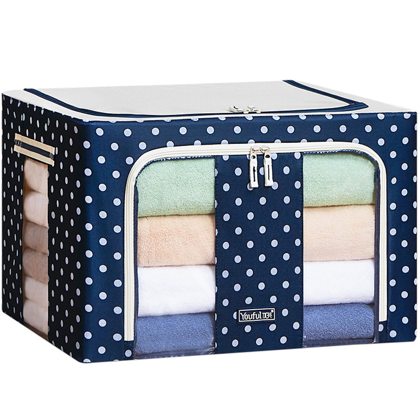 Foldable Storage Box with Double Window & Steel Frame - 55L & 100L Oxford Fabric Storage Organizer with Lid for Home, Office, Closet - Perfect for Seasonal Clothes, Toys, and Home Organization