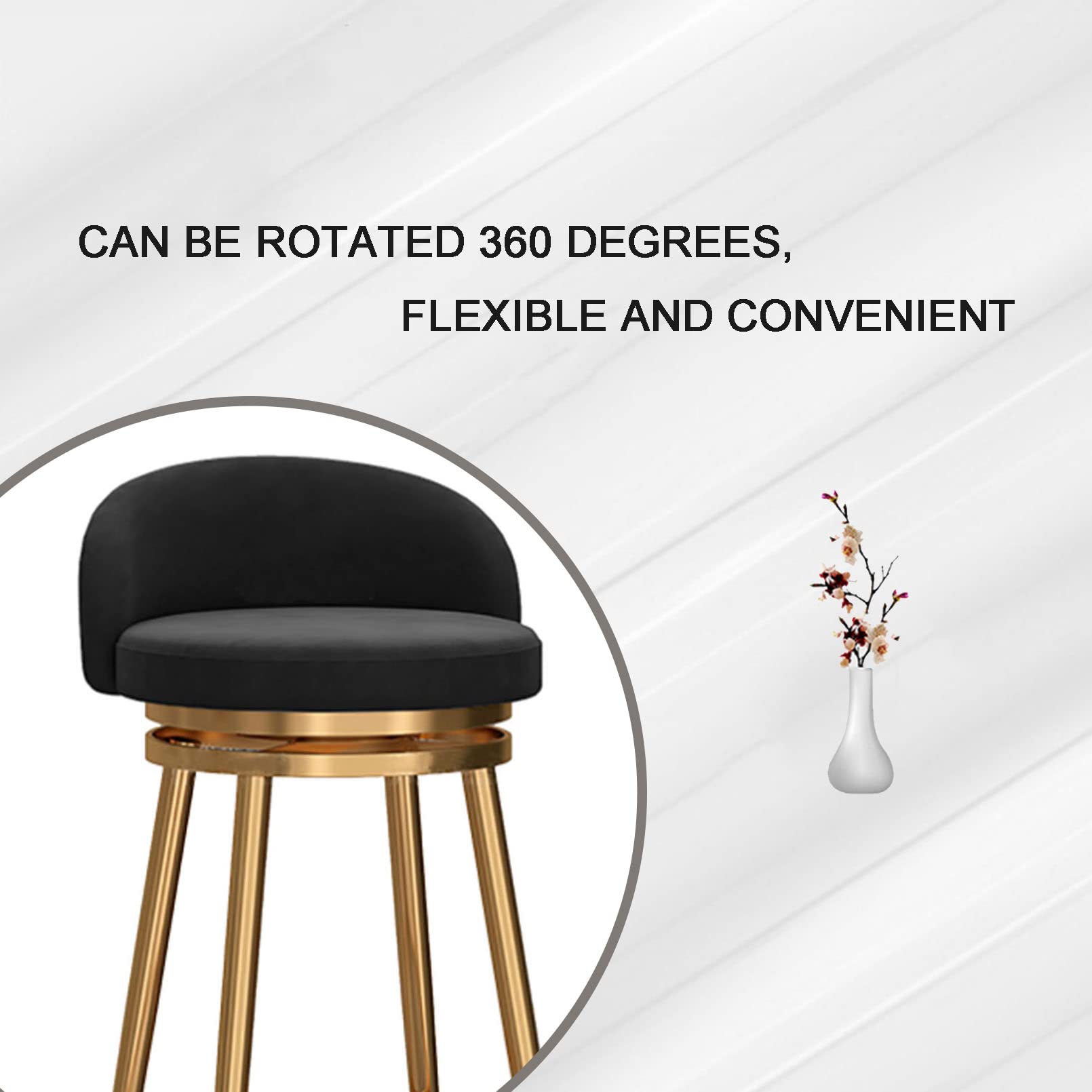 Adjustable Swivel Bar Stools with Back - 300 LBS Weight Capacity Velvet Counter Height Kitchen Island Stools for Dining Room, Bar, and Home Decor