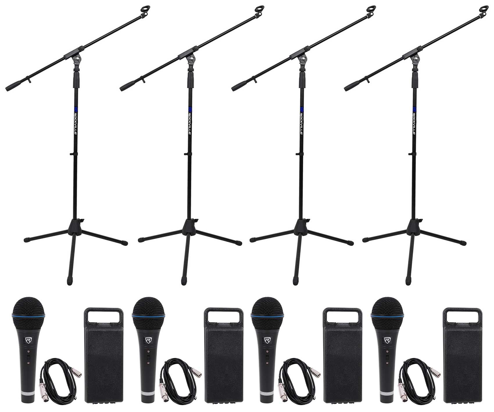 Rockville RMM-XLR Dynamic Cardioid Professional Metal Microphone with XLR Cables & Stands - Perfect for Studio Recording, Podcasting & Live Performances