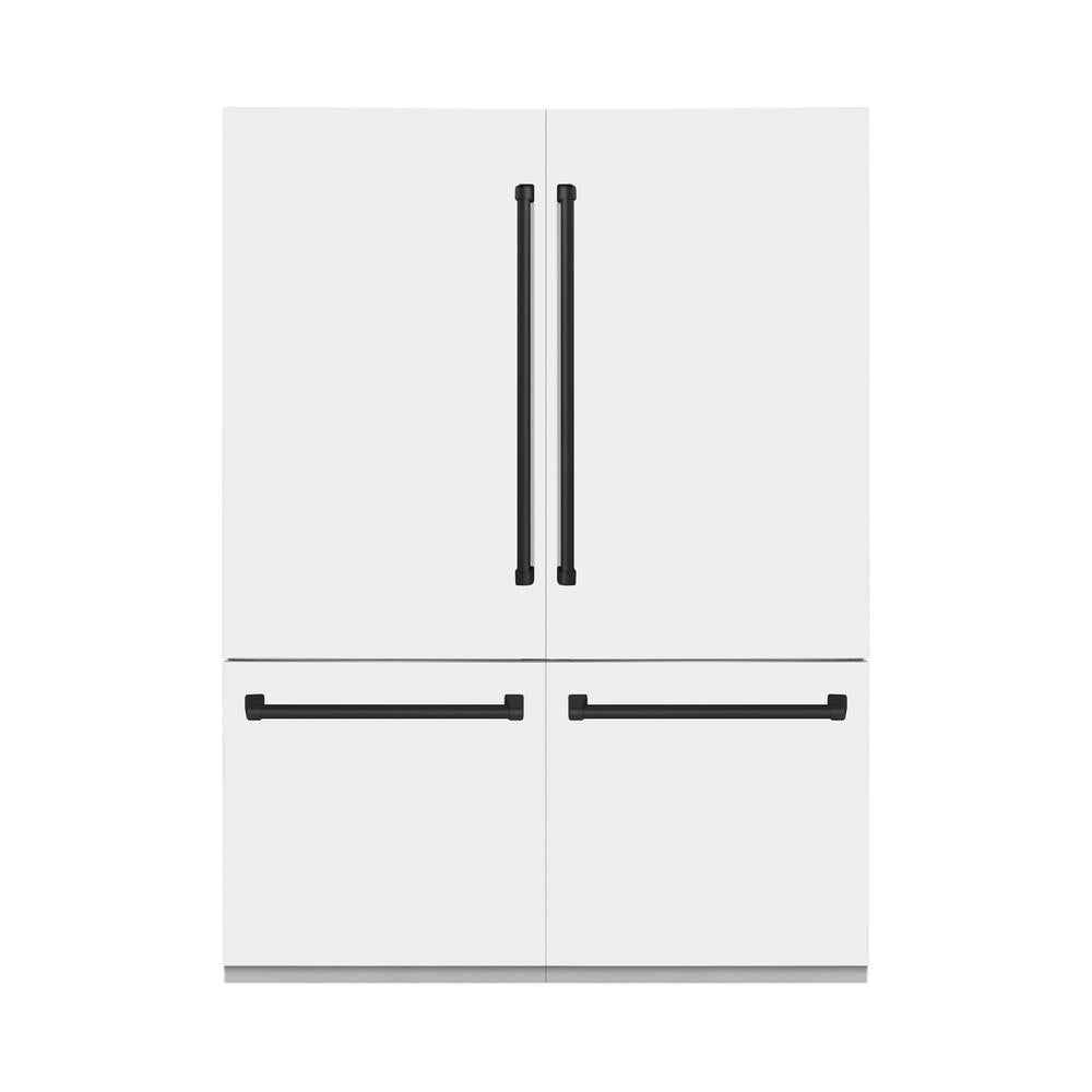 ZLINE Autograph Edition 60-Inch French Door Refrigerator - 32.2 cu ft Built-In Bottom Freezer with Water Dispenser & Ice Maker - White Matte Finish with Black Accents (RBIVZ WM 60 MB) - Perfect for Modern Kitchens & Open-Concept Homes