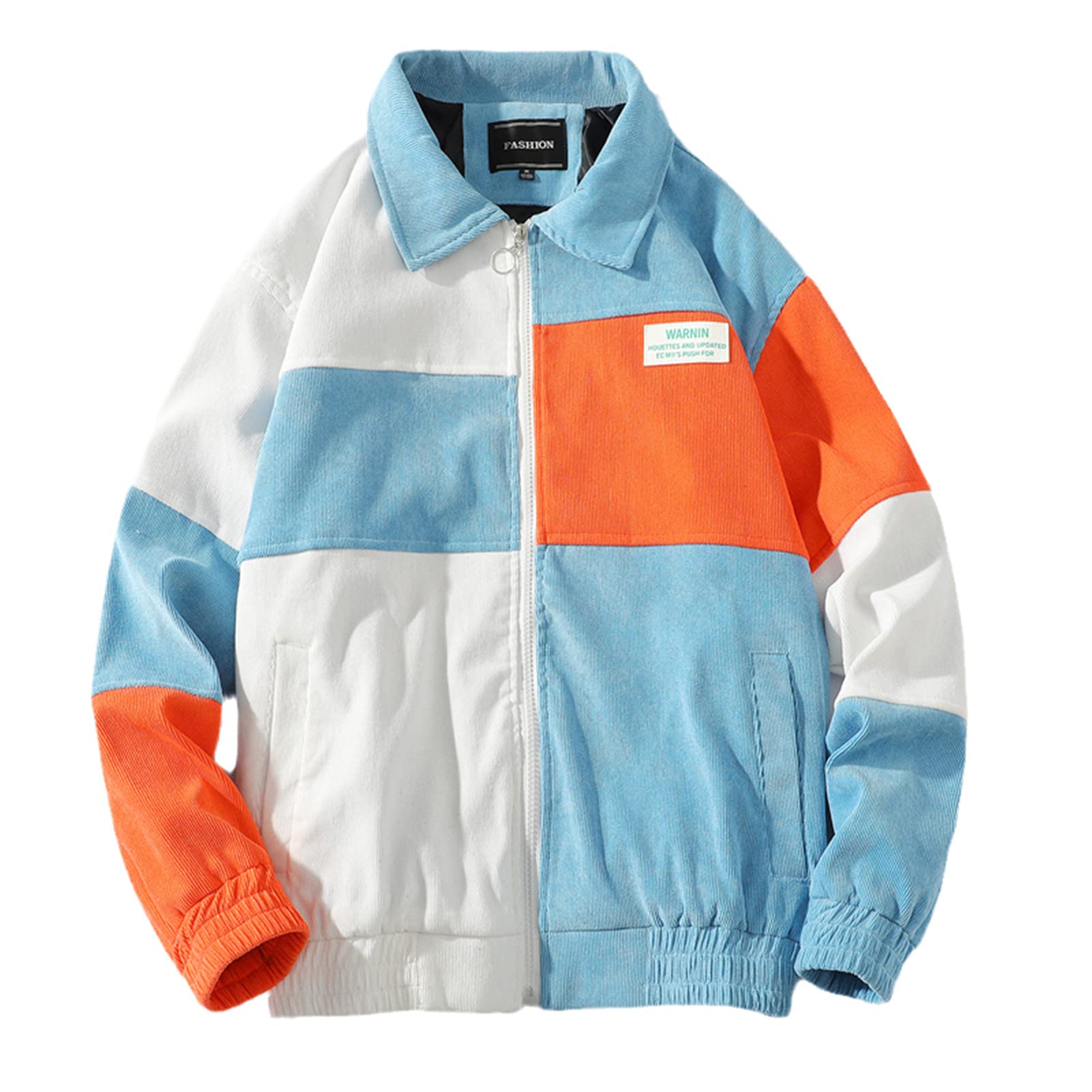 Harajuku Men's Long Sleeve Patchwork Jacket - Spring & Autumn Streetwear Coat with Zipper - Plus Size Fashion Outerwear for Casual Wear & Urban Style