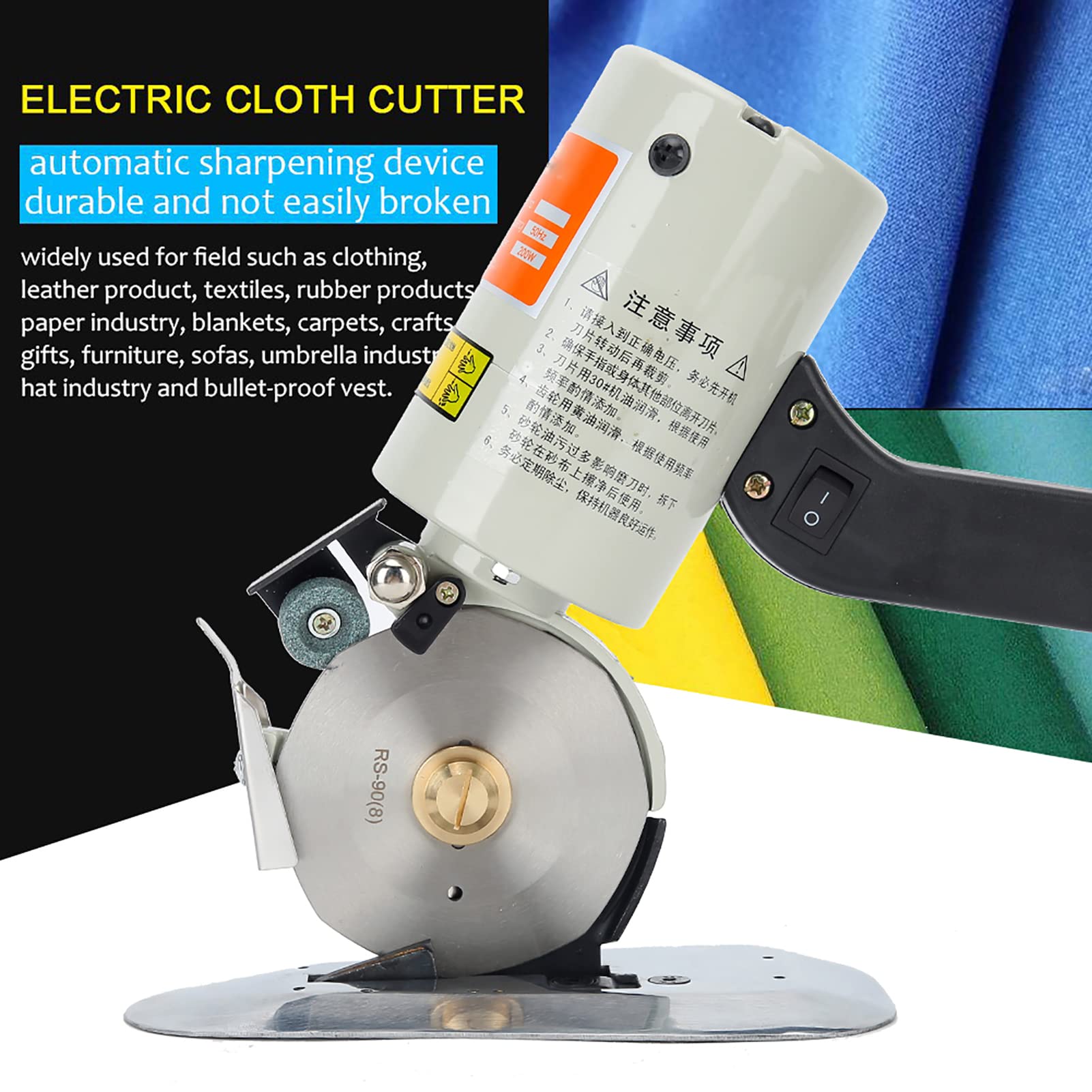 Walfront Electric Fabric Cutting Machine with Alloy Steel Blade - 3.54 Inch Cutting Width, US Plug (110V) | Perfect for Quilting, Sewing, DIY Crafts & Upholstery Projects