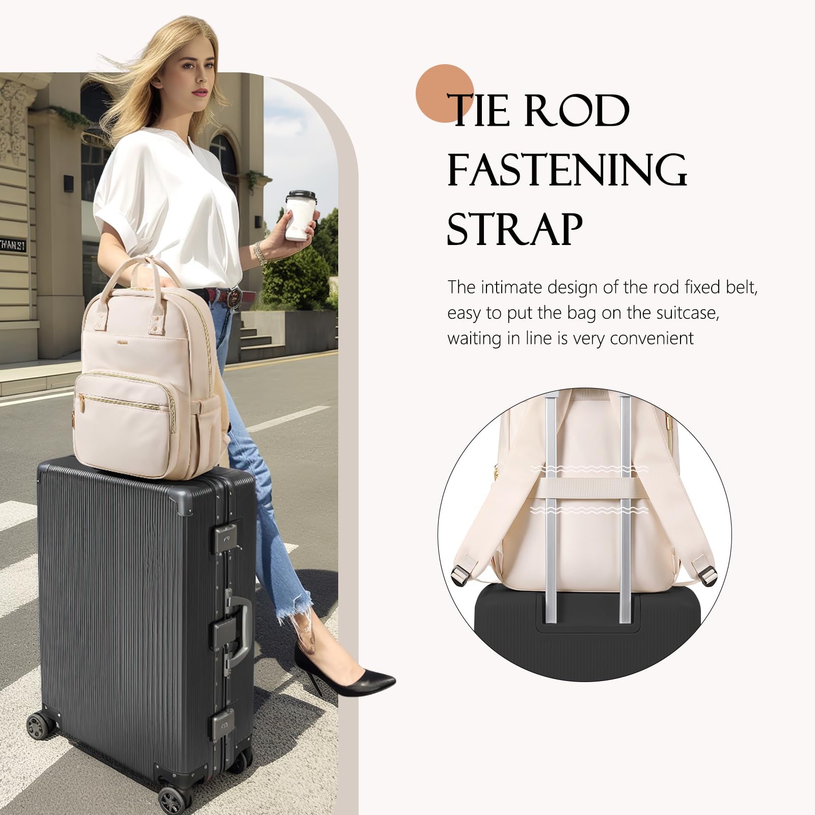 Waterproof 16 Inch Laptop Backpack for Women - Stylish Teacher & Nurse Work Bag with Dedicated Laptop Compartment - Perfect for College, Office, Travel & Daily Commute (Beige) | Ideal for Professionals, Students & Frequent Travelers