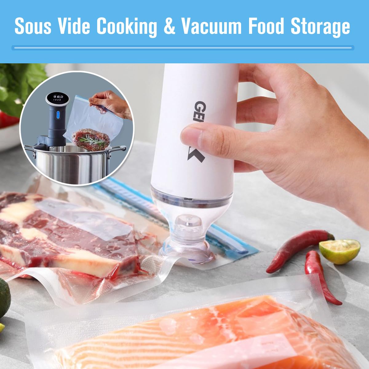 Cordless Handheld Vacuum Sealer for Food Storage | Portable Vacuum Pump for Reusable Bags & Containers | Perfect for Meal Prep, Sous Vide & Fresh Food Preservation (Sealer, Bags & Containers Sold Separately)