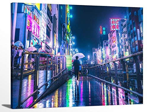 Vibrant Osaka Japan Night Neon Lights Canvas Wall Art - Stretched & Ready to Hang | Modern Home Office Living Room Bedroom Decor | Perfect for Urban Style Interiors & Asian-Themed Spaces