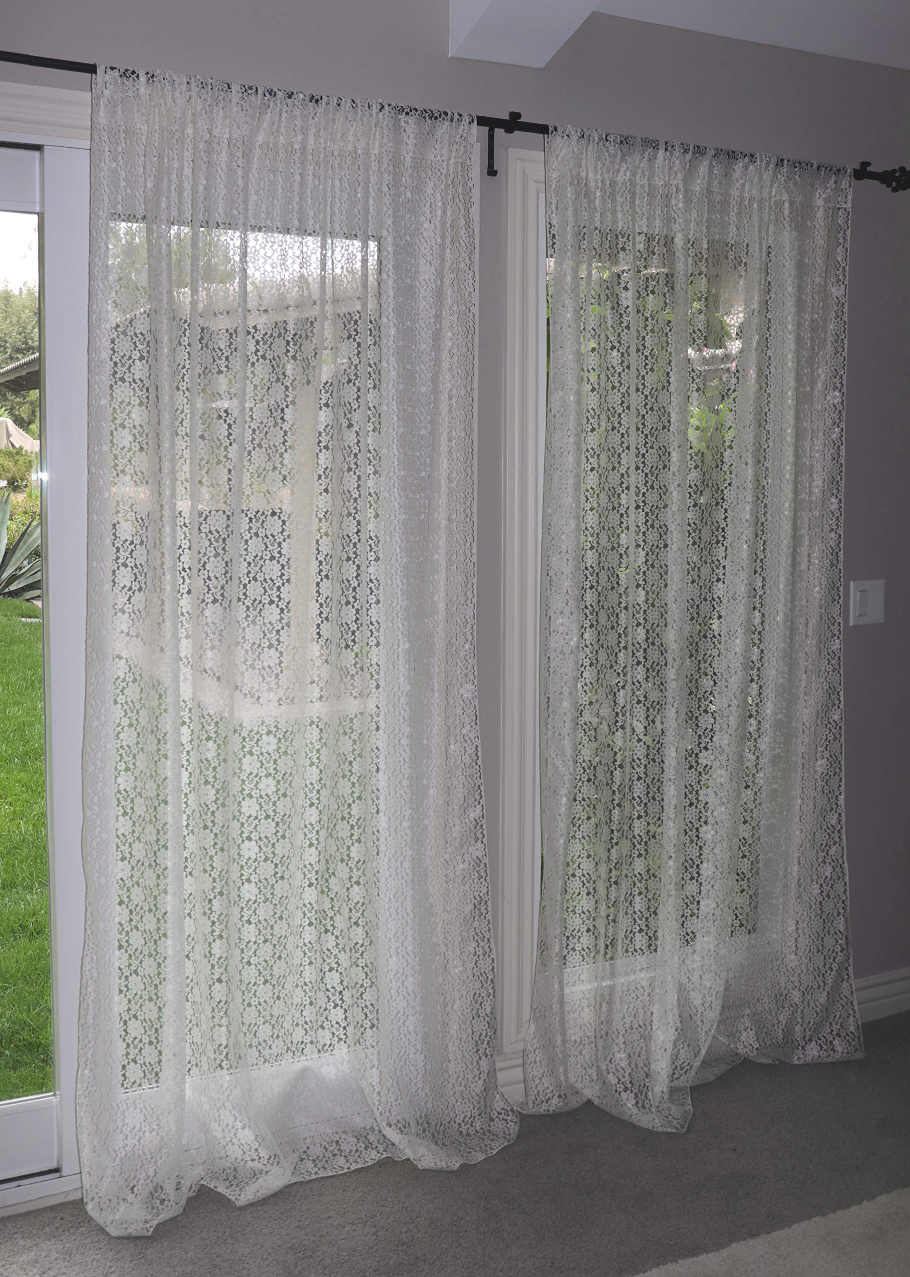 Floral Lace Window Curtain Panel - Sheer Ivory Lace for Bedroom & Kitchen Decor