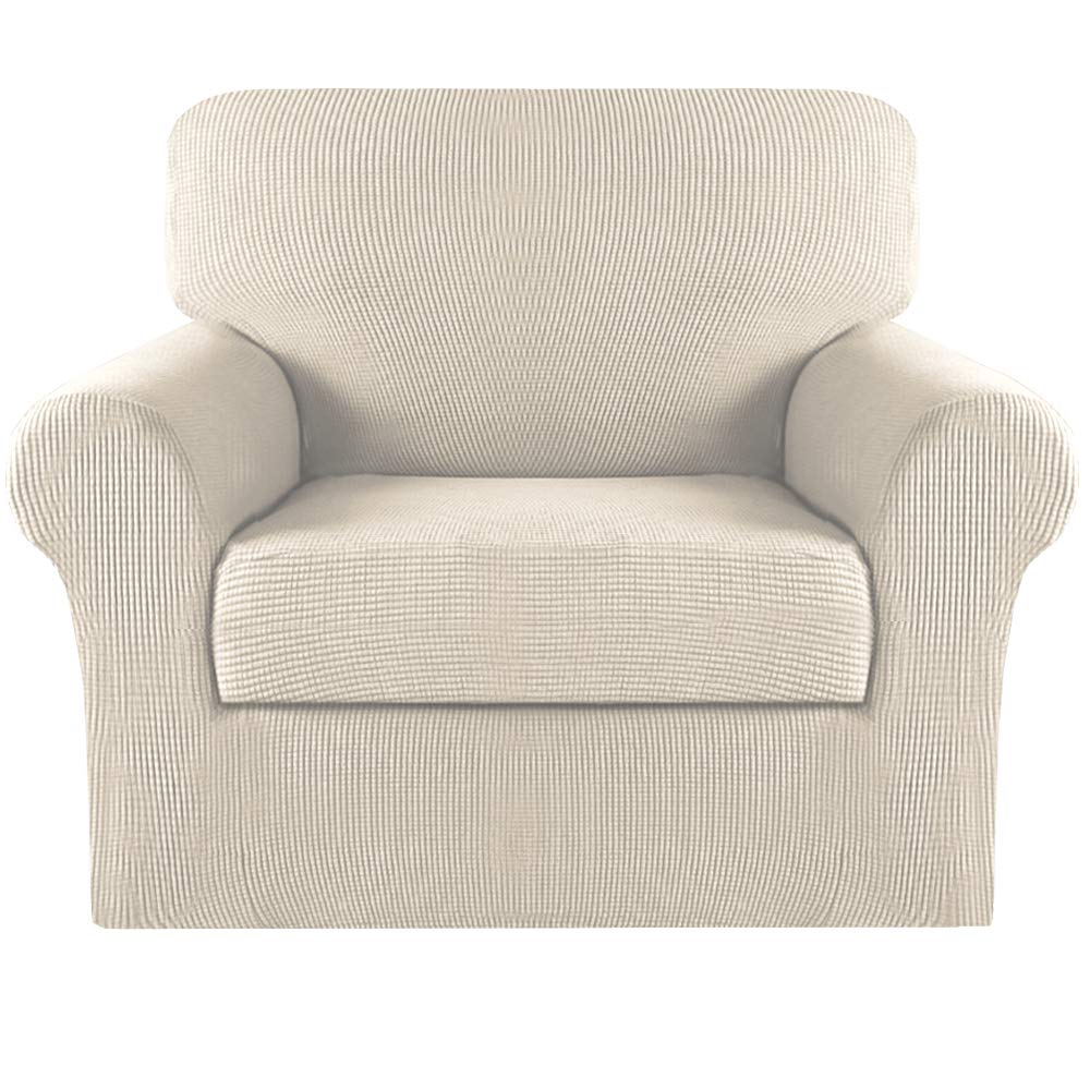 2-Piece Washable Jacquard Armchair Slipcovers - Thick Furniture Protector Covers for Living Room Chairs & Sofas with Arms (Biscotti Beige) - Perfect for Home Decor, Pet Protection, and Daily Use