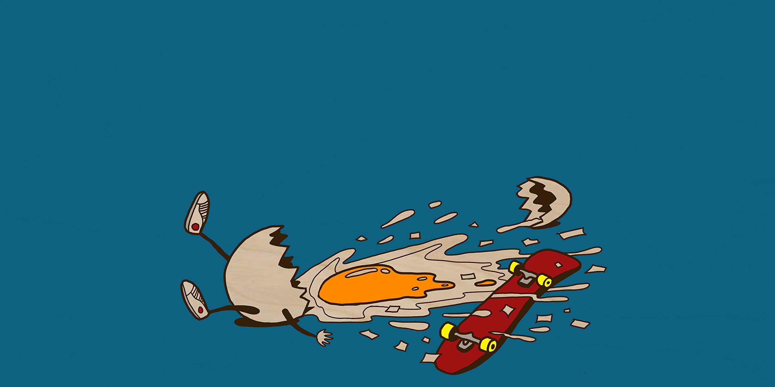 Funny Chicken Egg Skateboard Poster - Shattered Yolk After Fall - Plywood Wood Print Wall Art Decor for Skateboarders & Kitchen Humor