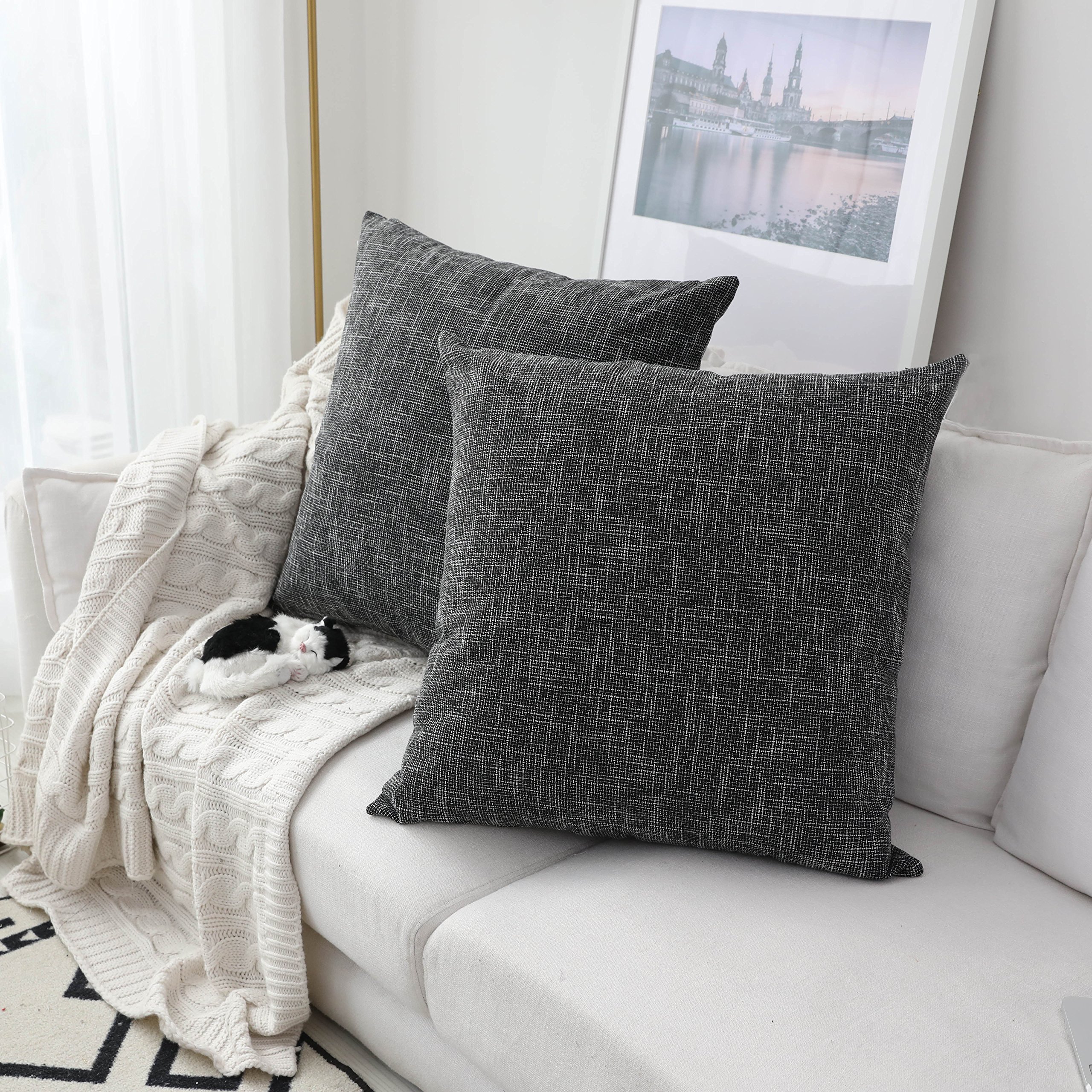 Kevin 2-Pack Black Faux Linen Pillow Covers 24x24