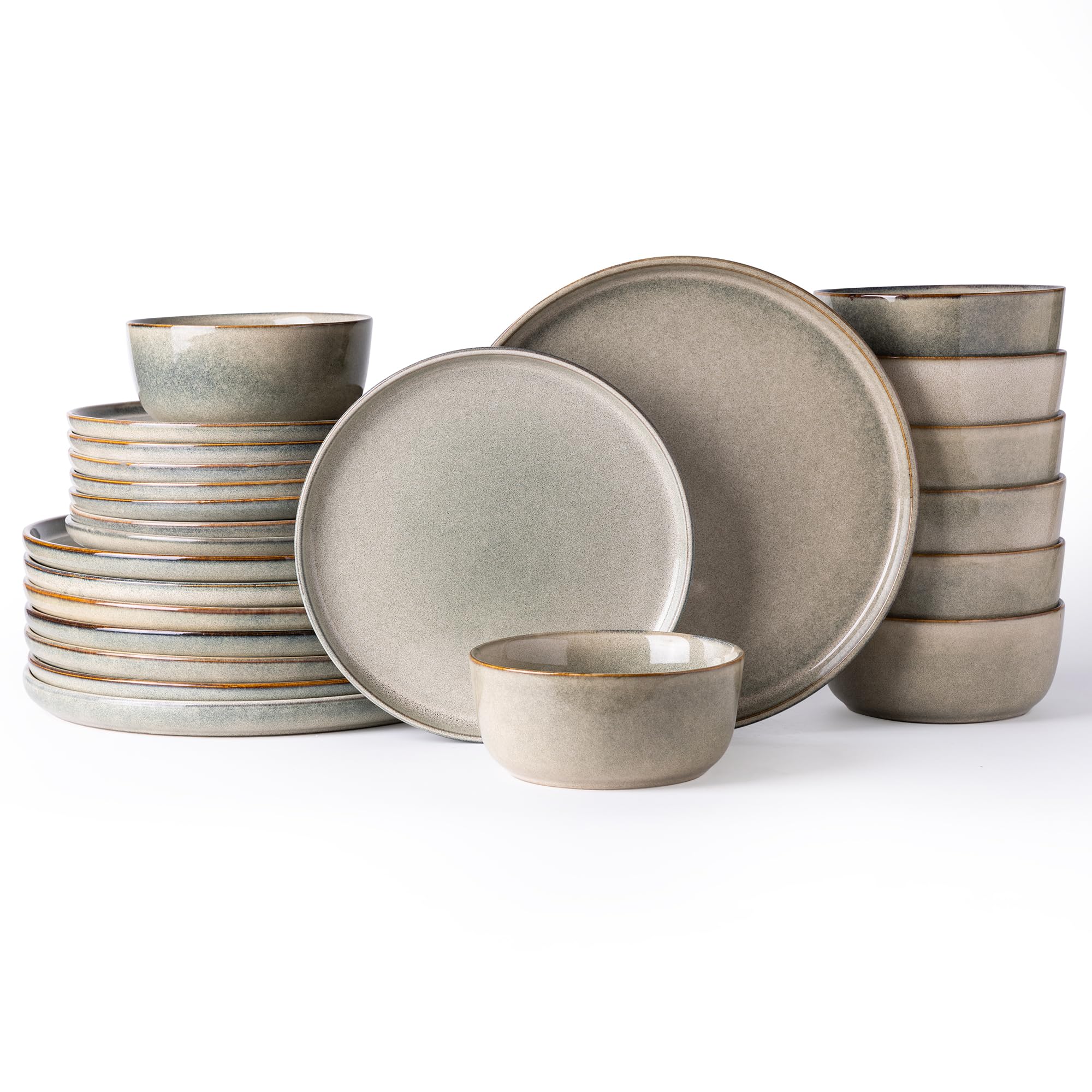AmorArc 24-Piece Stoneware Dinnerware Set - Round Reactive Glaze Ceramic Plates & Bowls - Chip & Crack Resistant - Dishwasher & Microwave Safe - Service for 8 - Perfect for Family Dinners, Entertaining Guests & Everyday Use
