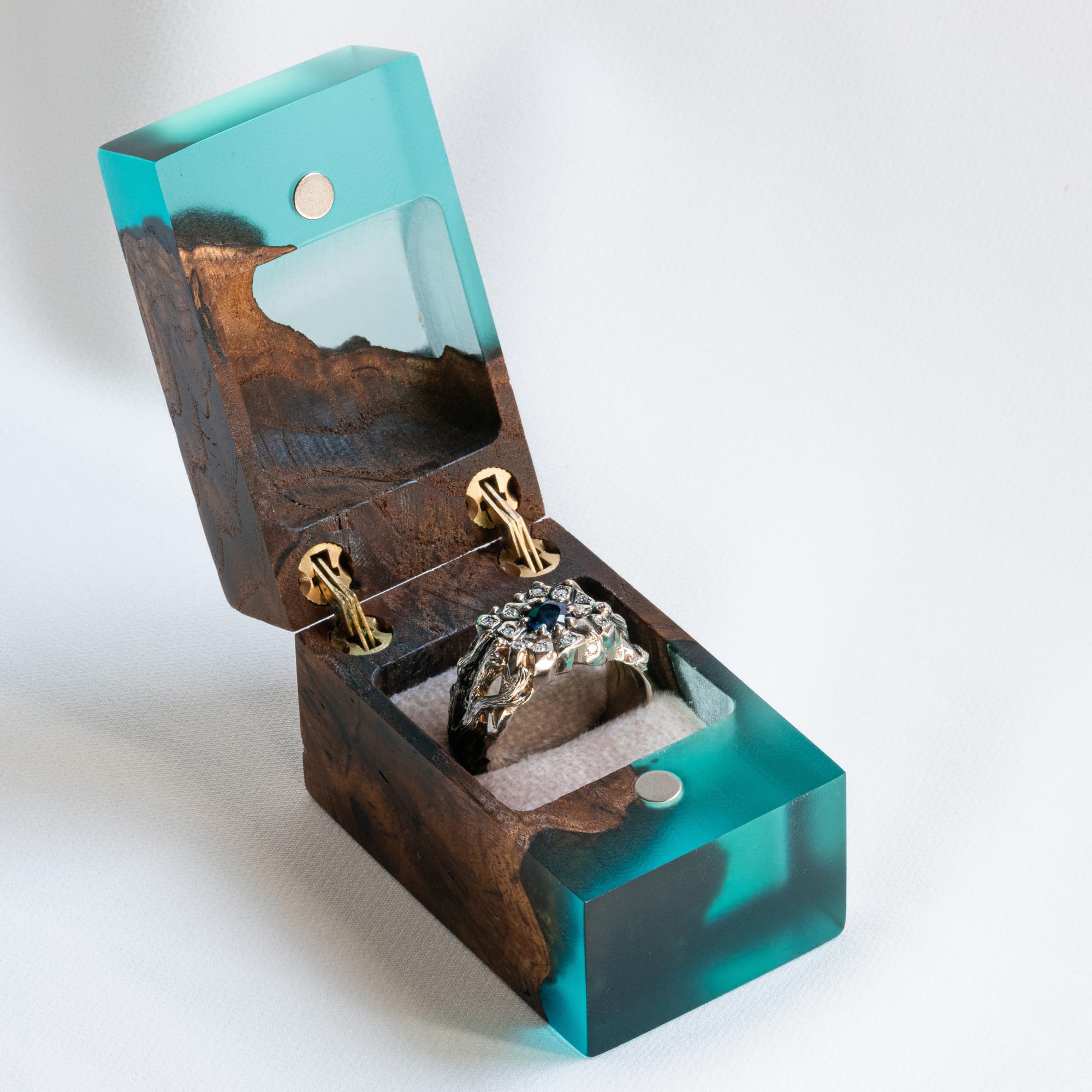 Handcrafted Wooden Engagement Ring Box - Unique Proposal Ring Holder for Wedding & Special Occasions - Elegant Aqua Blue Ring Display Gift for Women & Men - Perfect for Proposals, Anniversaries, and Romantic Surprises