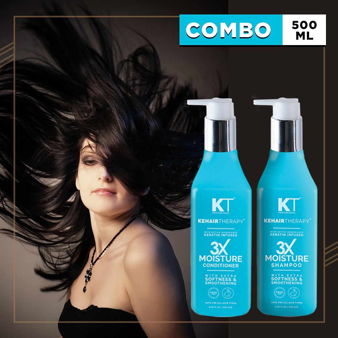 KT Professional Keratin Protein Sulfate-Free 3X Moisture Shampoo & Conditioner Set (2 x 250ml) - Hydrating Hair Care for Dry, Damaged & All Hair Types - Salon-Quality Moisture Boost for Soft, Shiny Hair at Home