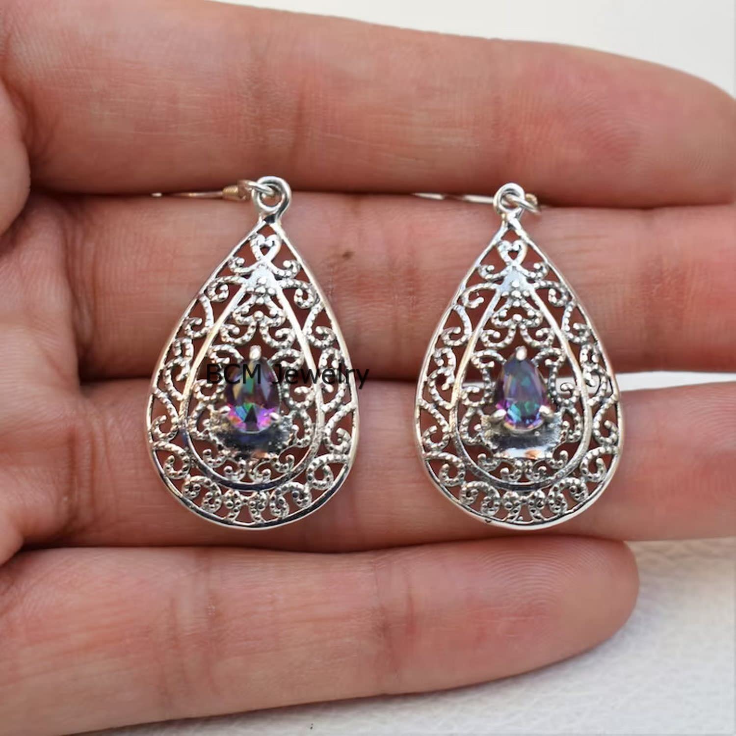 925 Sterling Silver Earrings for Women & Girls - Mystic Quartz Gemstone Bridesmaid Gift Jewelry | Elegant Christmas Present for Her | Perfect for Weddings, Parties & Special Occasions