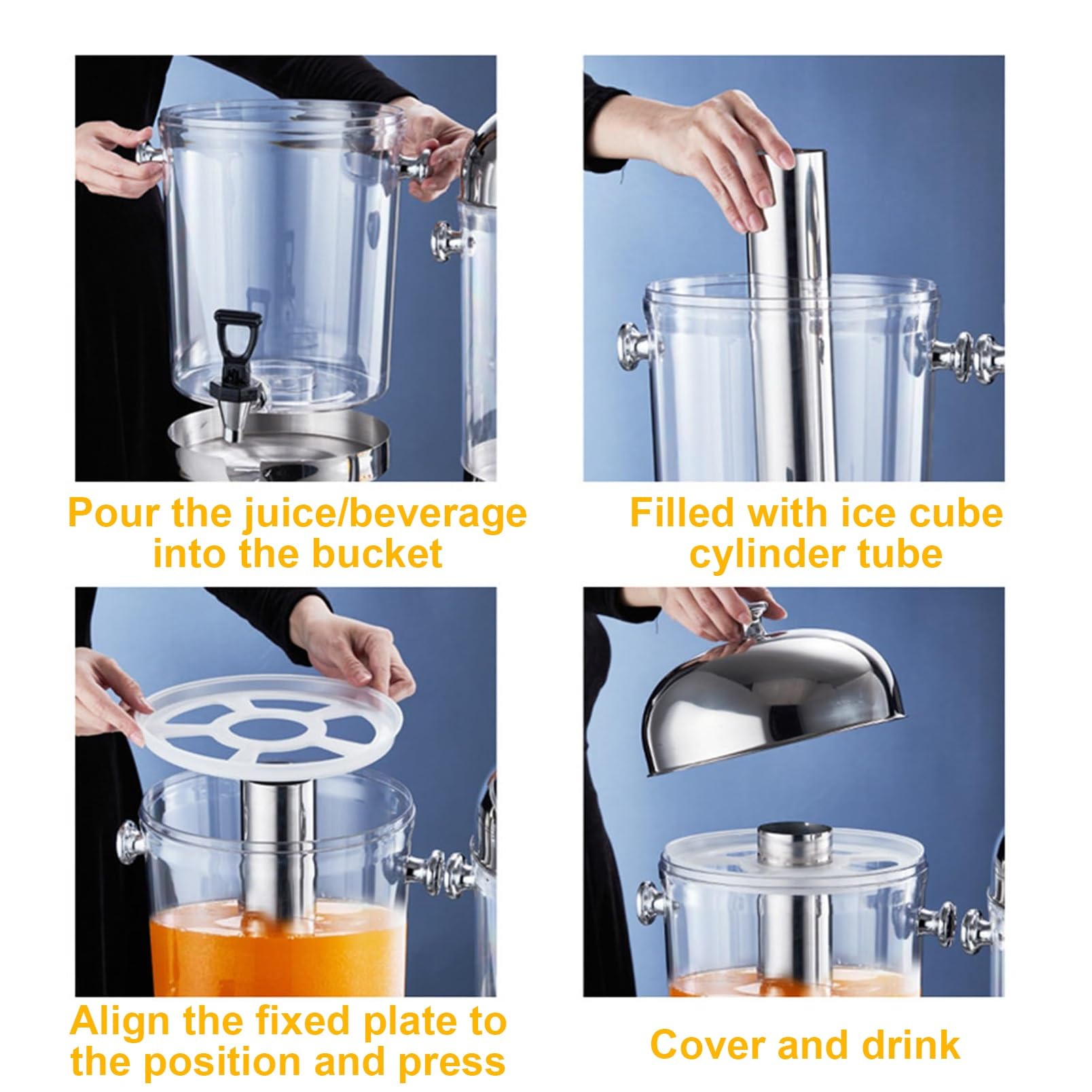 Stainless Steel Water Dispenser 8L/16L/24L - ELIKBH Juice & Beverage Dispenser for Tea, Lemonade, Party Drinks (Silver, 24L Capacity) - Perfect for Home, Office & Outdoor Events