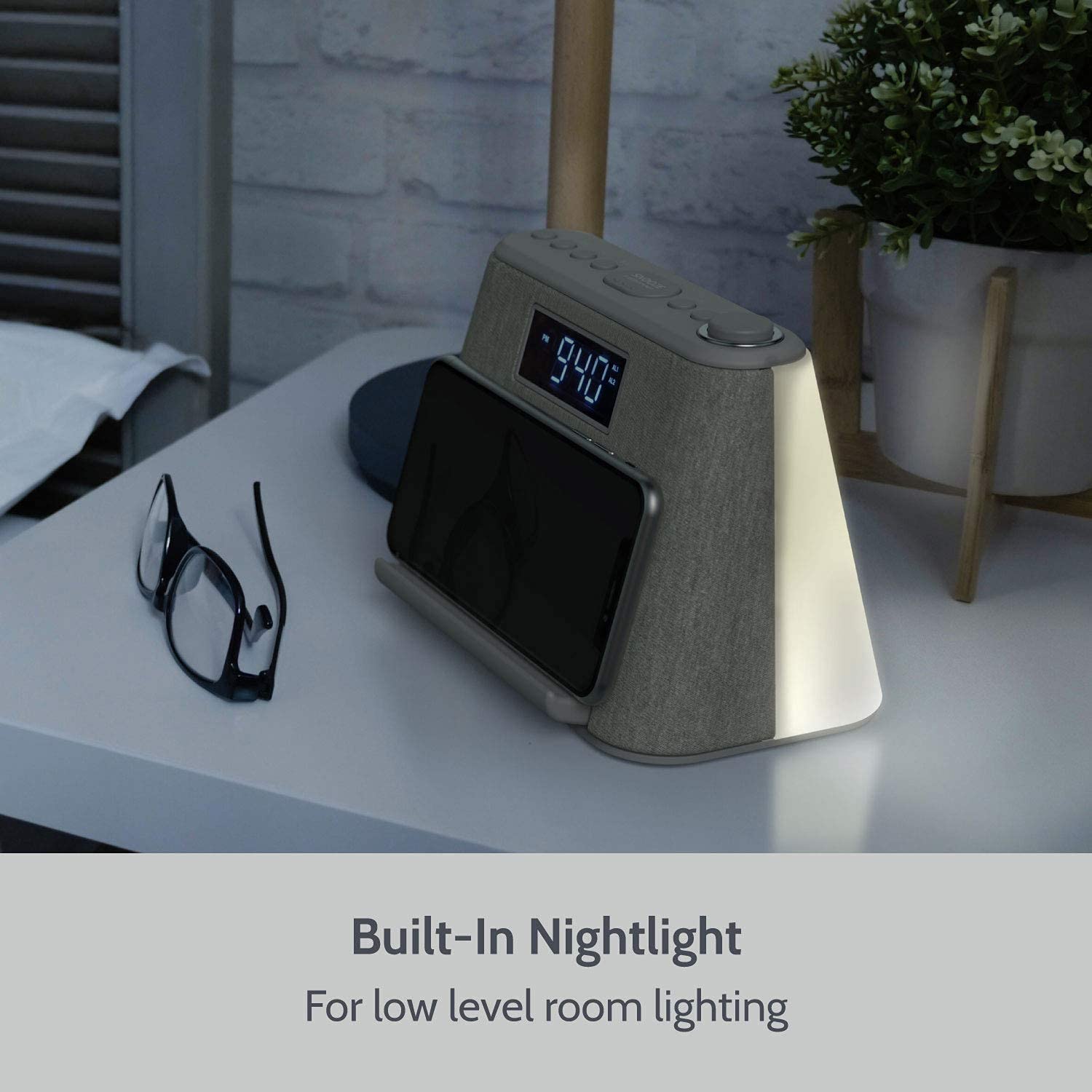 i-Box Digital Alarm Clock Radio with USB & Wireless Qi Charging, Bluetooth Speaker, FM Radio, RGB Mood Light, Dimmable Display & White Noise - Bedside LCD Alarm Clock for Home, Office, Dorm & Travel