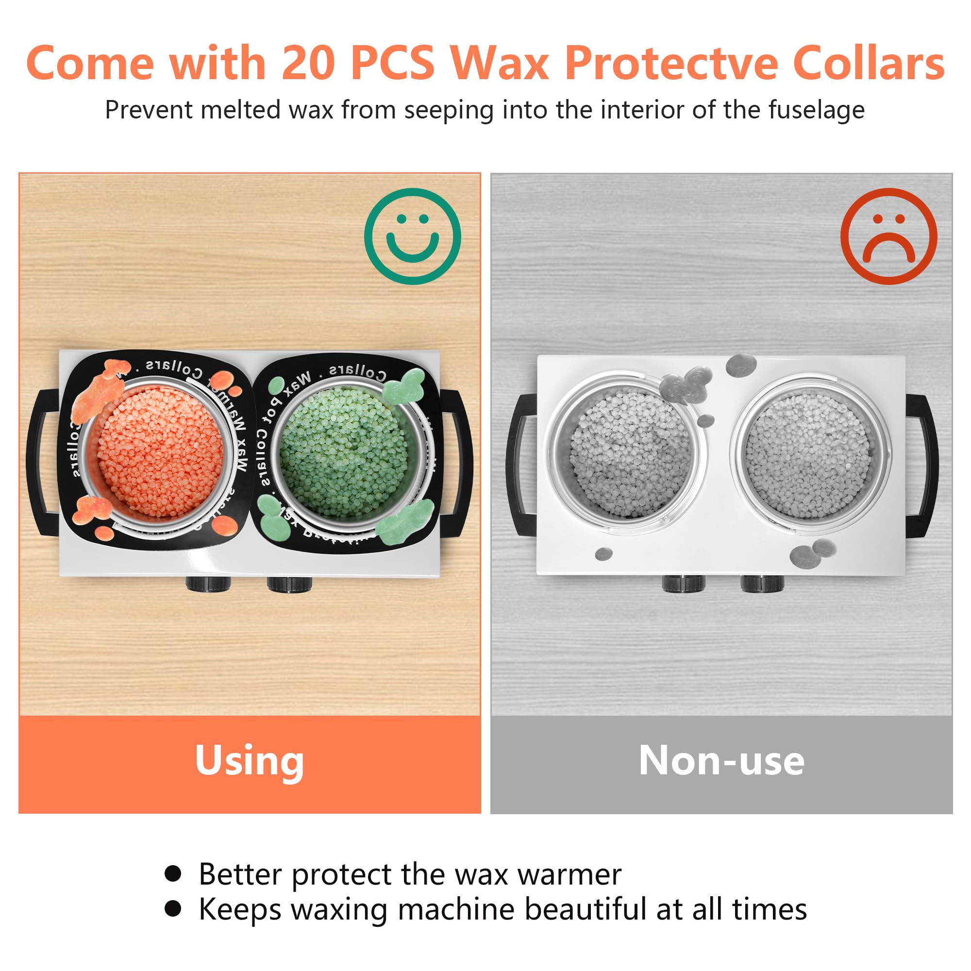 Professional Wax Warmer Double Pot Waxing Kit - Adjustable Temperature Hair Removal Heater Machine with 50 Wax Sticks & 20 Protective Collars for Salon, Spa & Home Use - Painless Hair Removal for Legs, Arms, Bikini & Face
