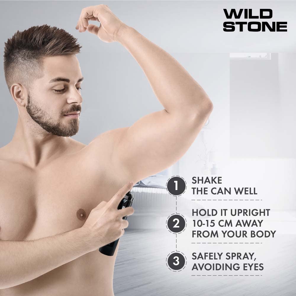 Wild Stone Intense No Gas Deodorant Spray for Men - Travel Pack Gift Set (4x40ml) with Black, Ocean, Trance & Woods Scents | Long-Lasting Freshness | Perfect for Gym, Office & Outdoor Activities