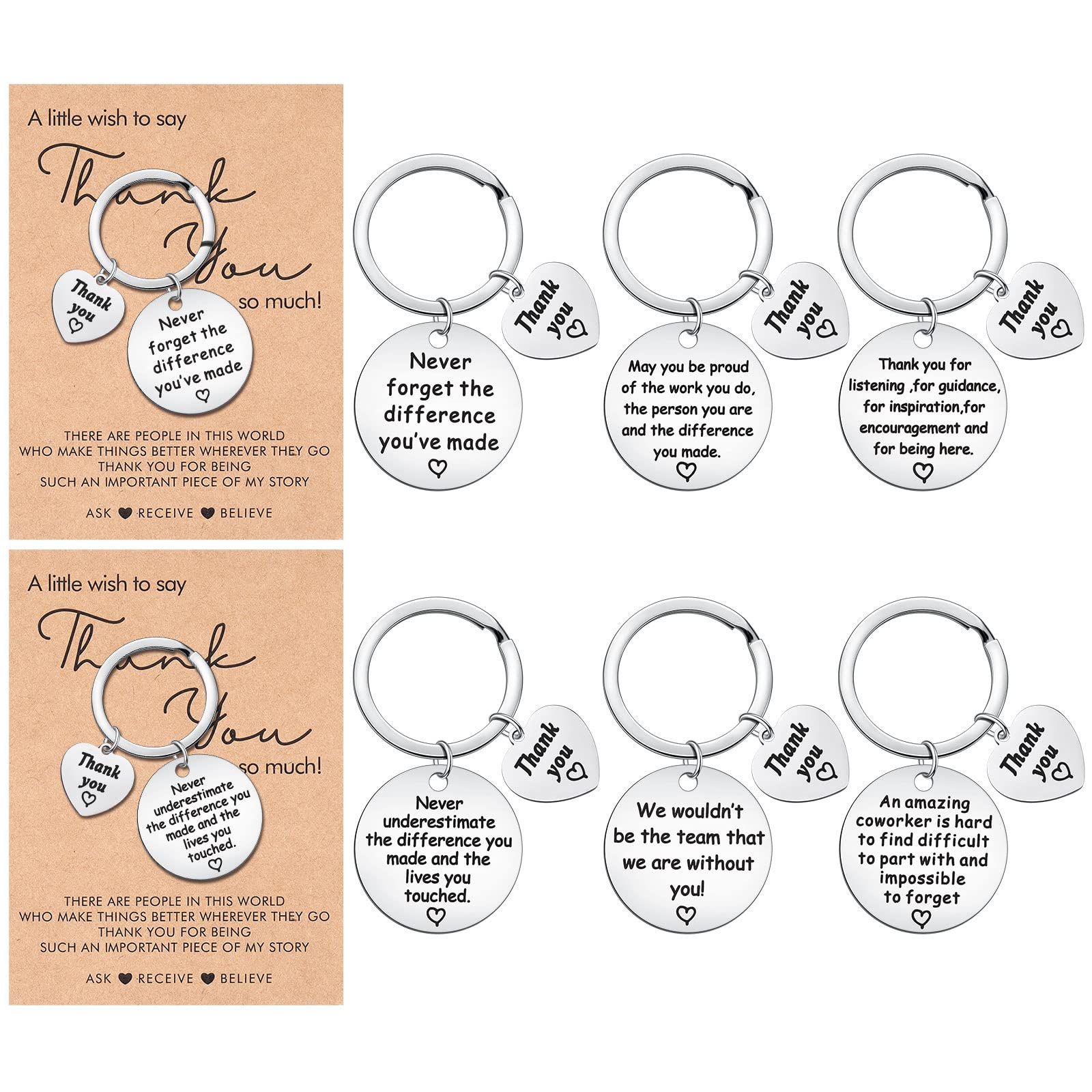 Sureio 6-Pack Thank You Keychain Set - Appreciation Gifts for Nurses, Teachers, Graduation with Inspirational Cards - Perfect for Nurse Week, Teacher Appreciation Day & Graduation Ceremonies