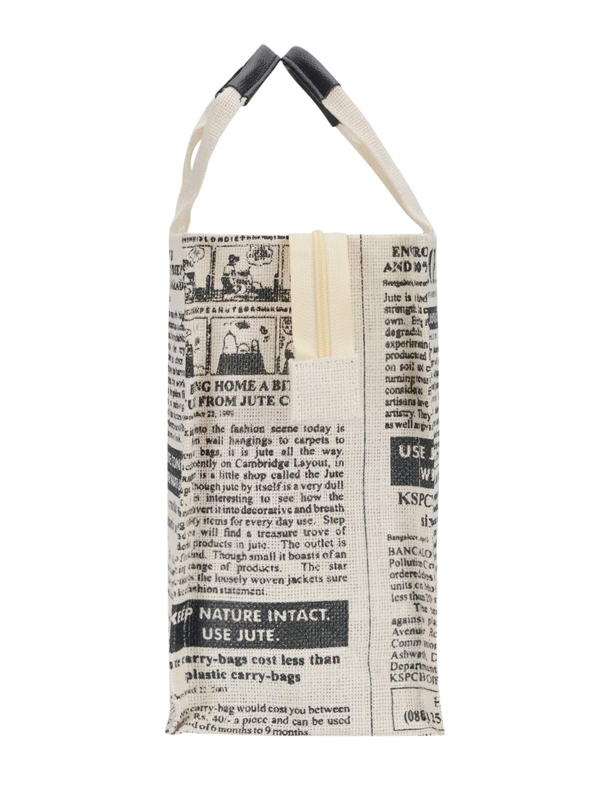 Eco-Friendly Jute Lunch Bags for Women & Men - Reusable Newspaper Print Tote for Work, Picnics & Grocery Shopping
