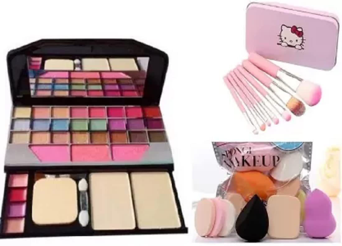 SEYBLUSH 18-Piece Fashion Makeup Kit for Girls with Premium Brushes & Beauty Sponges - Complete Cosmetic Set for Teens, Birthday Gifts, Makeup Practice & Instagram Looks (Pink Brush Set)