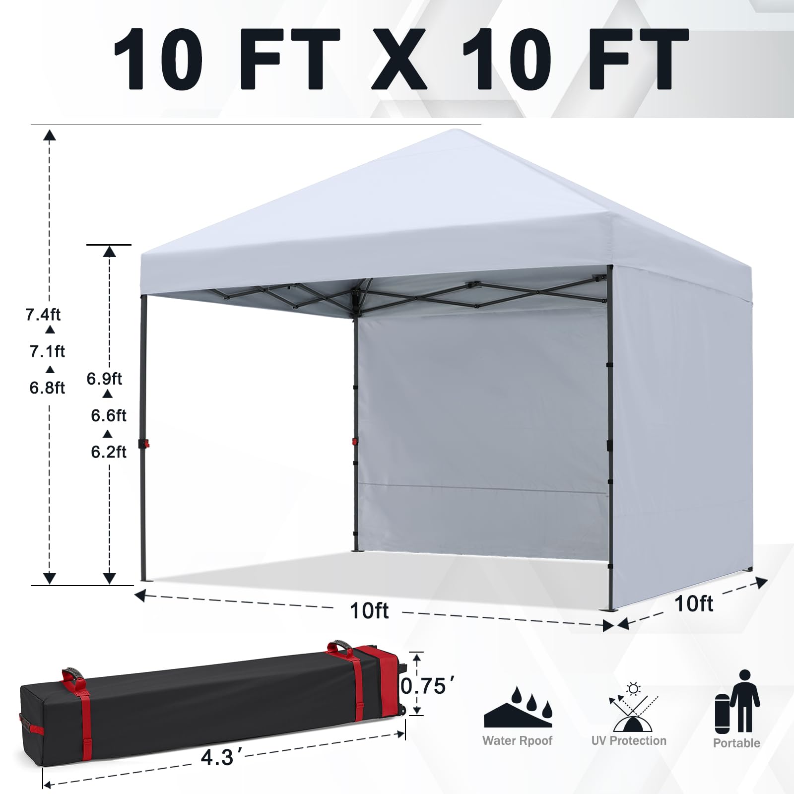 COOSHADE 10x10 Pop Up Canopy Tent with 2 Sidewalls - Instant Outdoor Shade Shelter for Camping, Beach, Picnics & Backyard Parties (White)