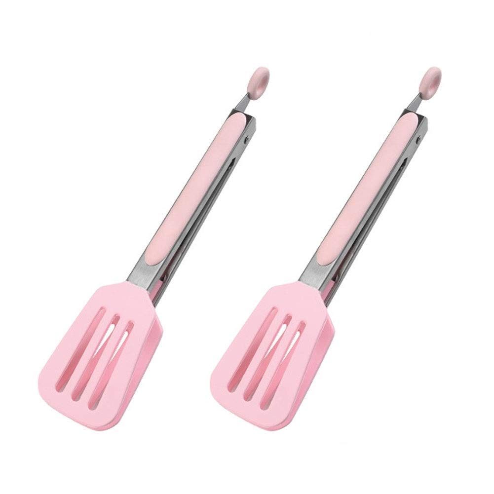HOIRIX Silicone Cooking Tongs - 2Pcs Steak & Meat Tongs for Grilling & Serving (Pink)